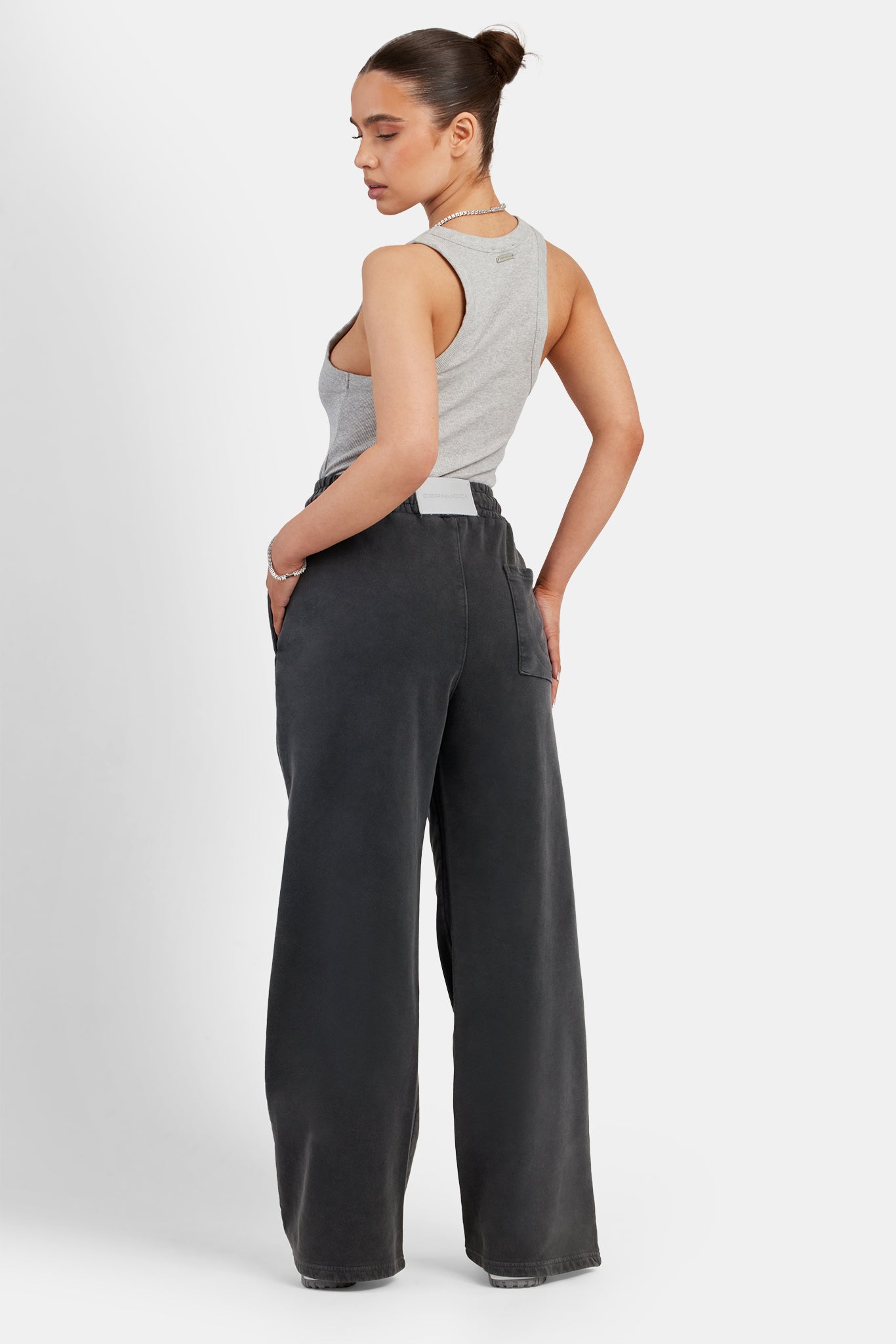 Jogginghose mit weitem Bein und Acid-Wash-Effekt - Anthrazit