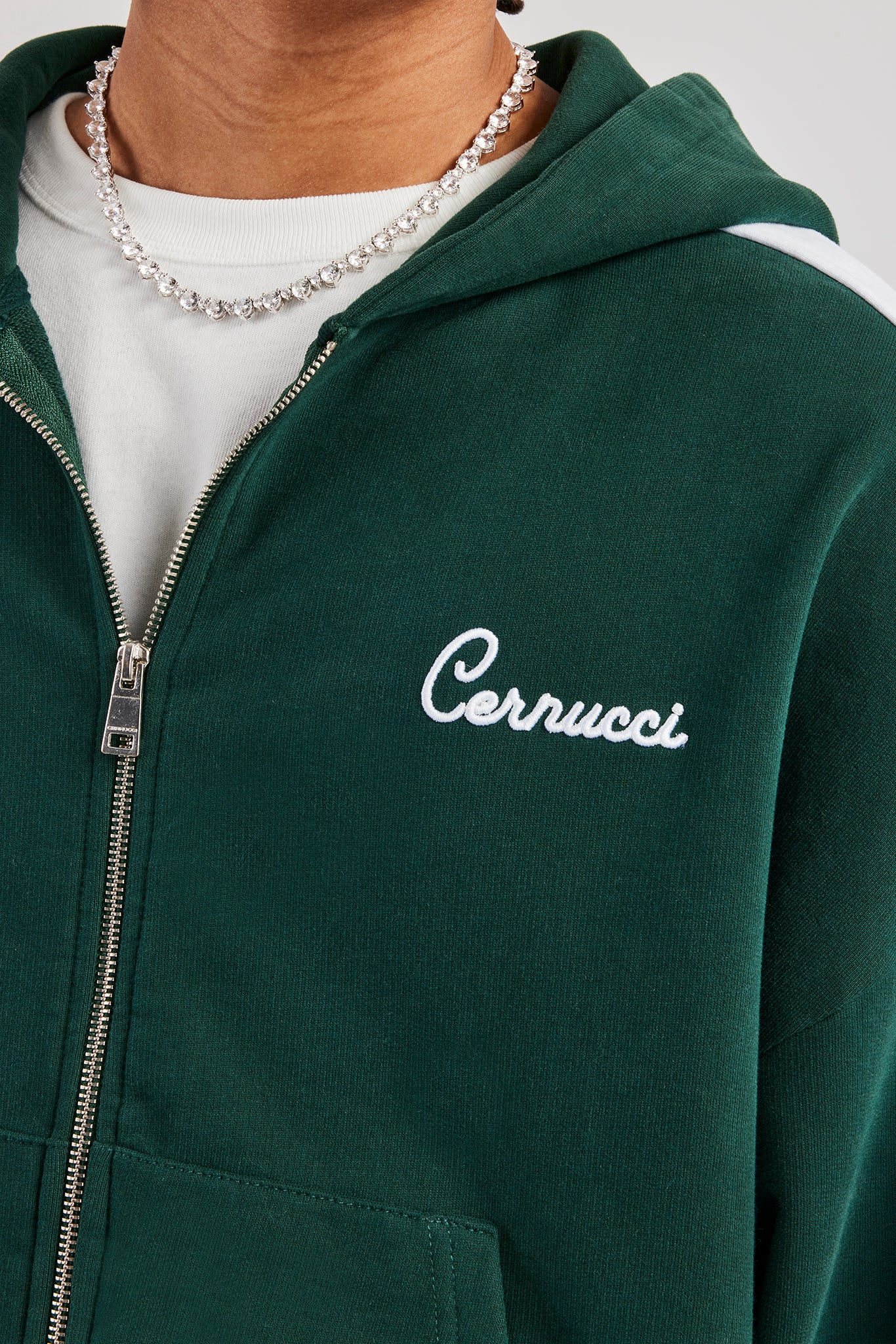 Contrast Panel Boxy Zip Through Hoodie - Forest Green | Mens