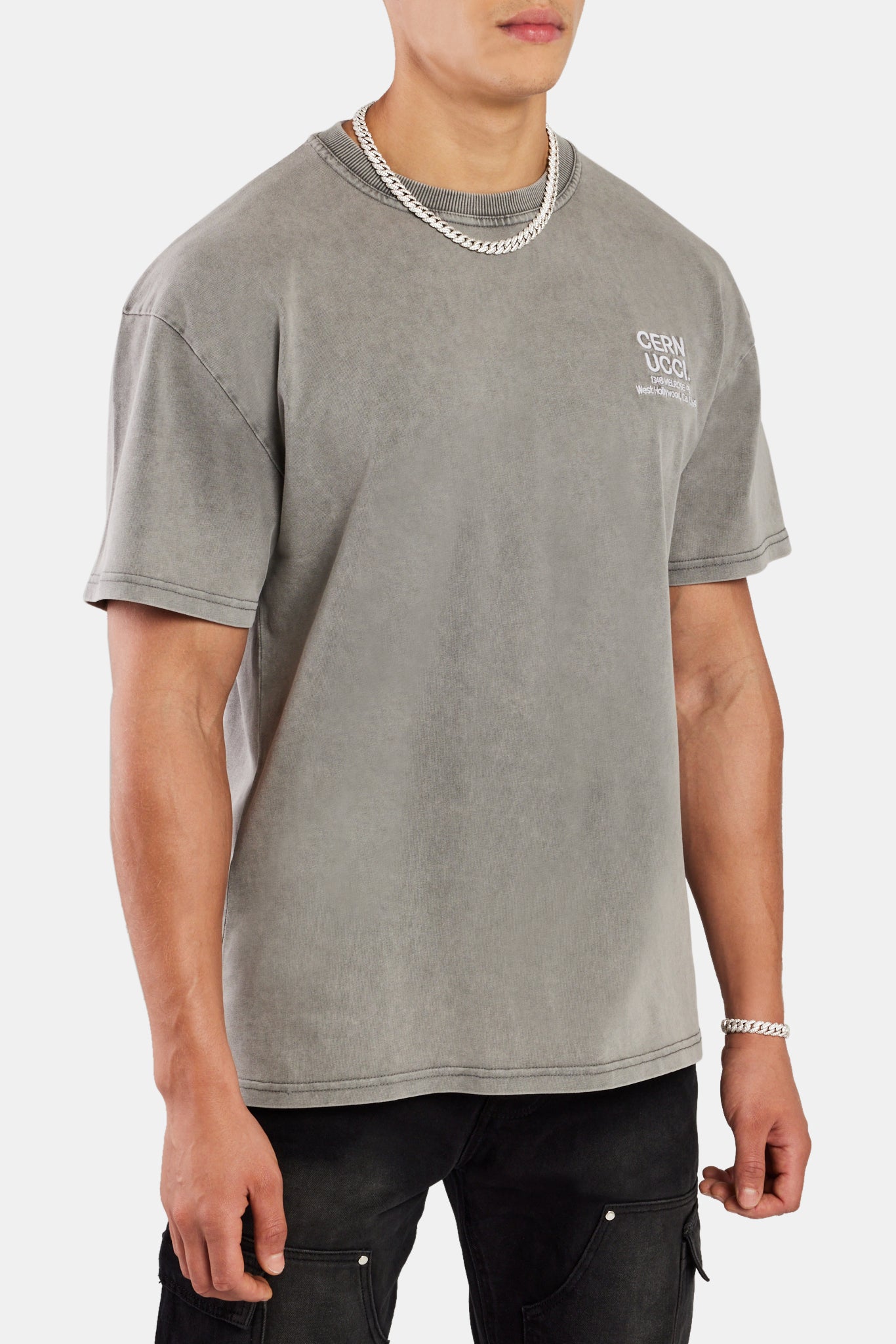 Oversized-T-Shirt mit gewaschenem Cernucci-Text - Grau
