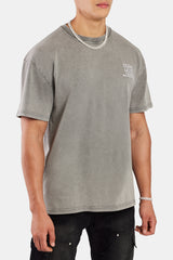 Oversized Washed Cernucci Text T-Shirt - Grey