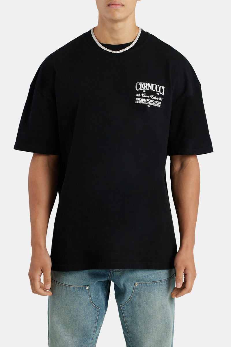 Oversized Cernucci Text Embroidered T-Shirt - Black | Mens Tops | Shop ...