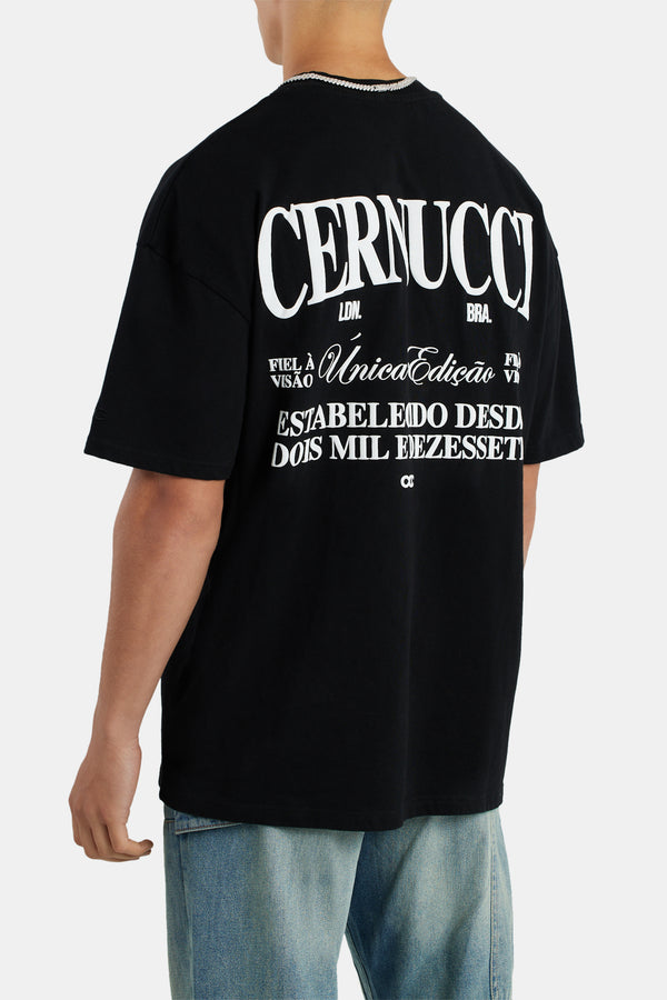 Oversized Cernucci Text Print T-Shirt - Black