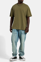 Oversize-T-Shirt mit 3D-C-Stickerei – Khaki
