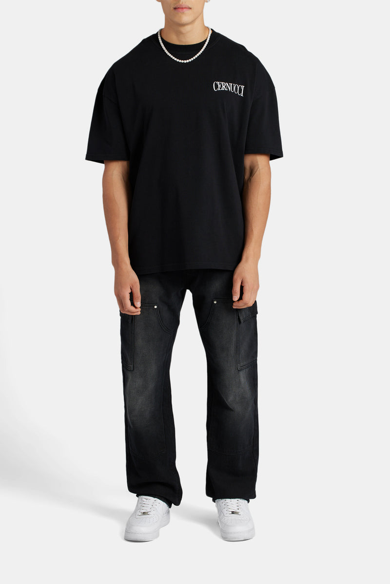 Oversized Dobermann Graphic T-Shirt - Black