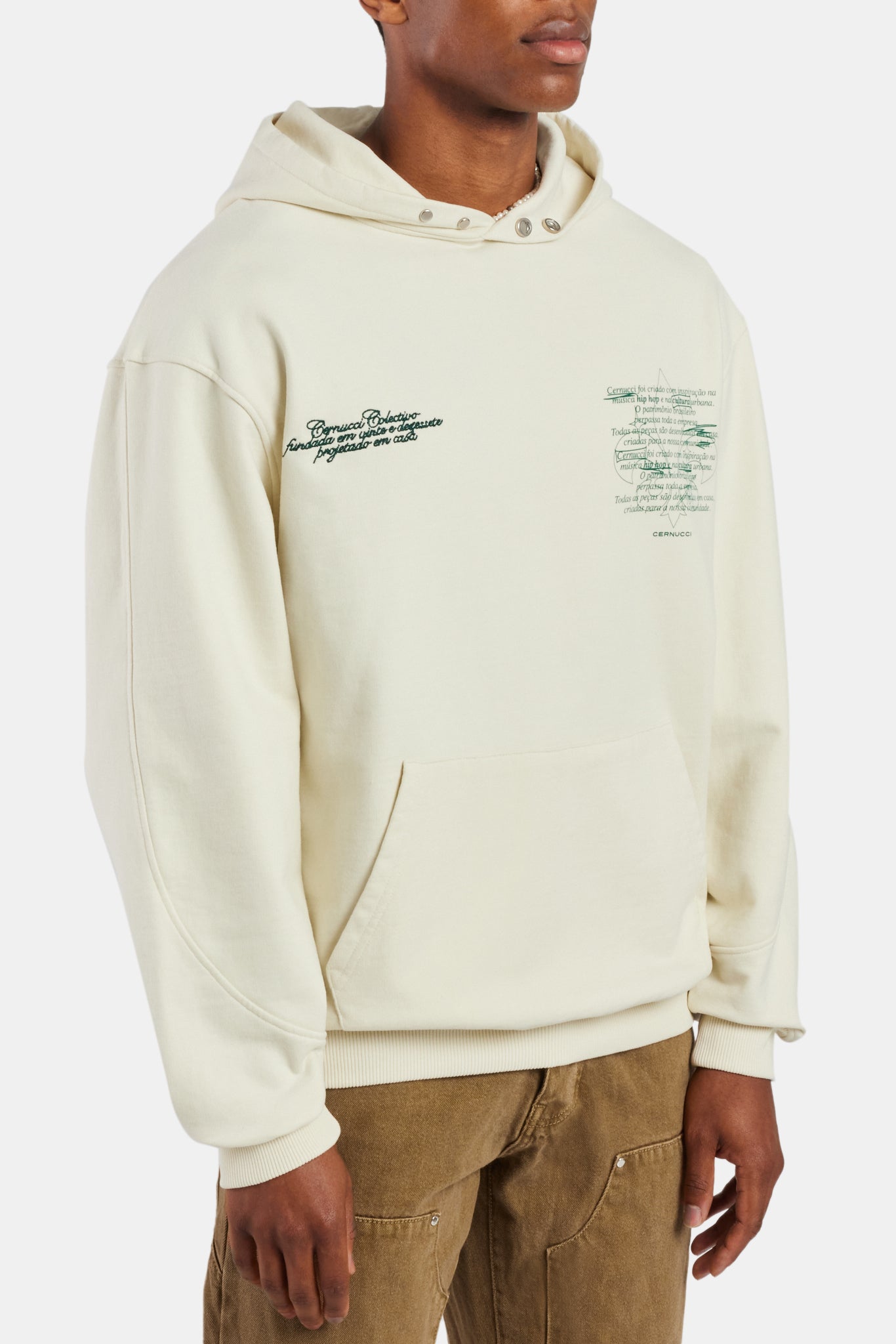 Cernucci Hoodie mit Textgrafik – Ecru