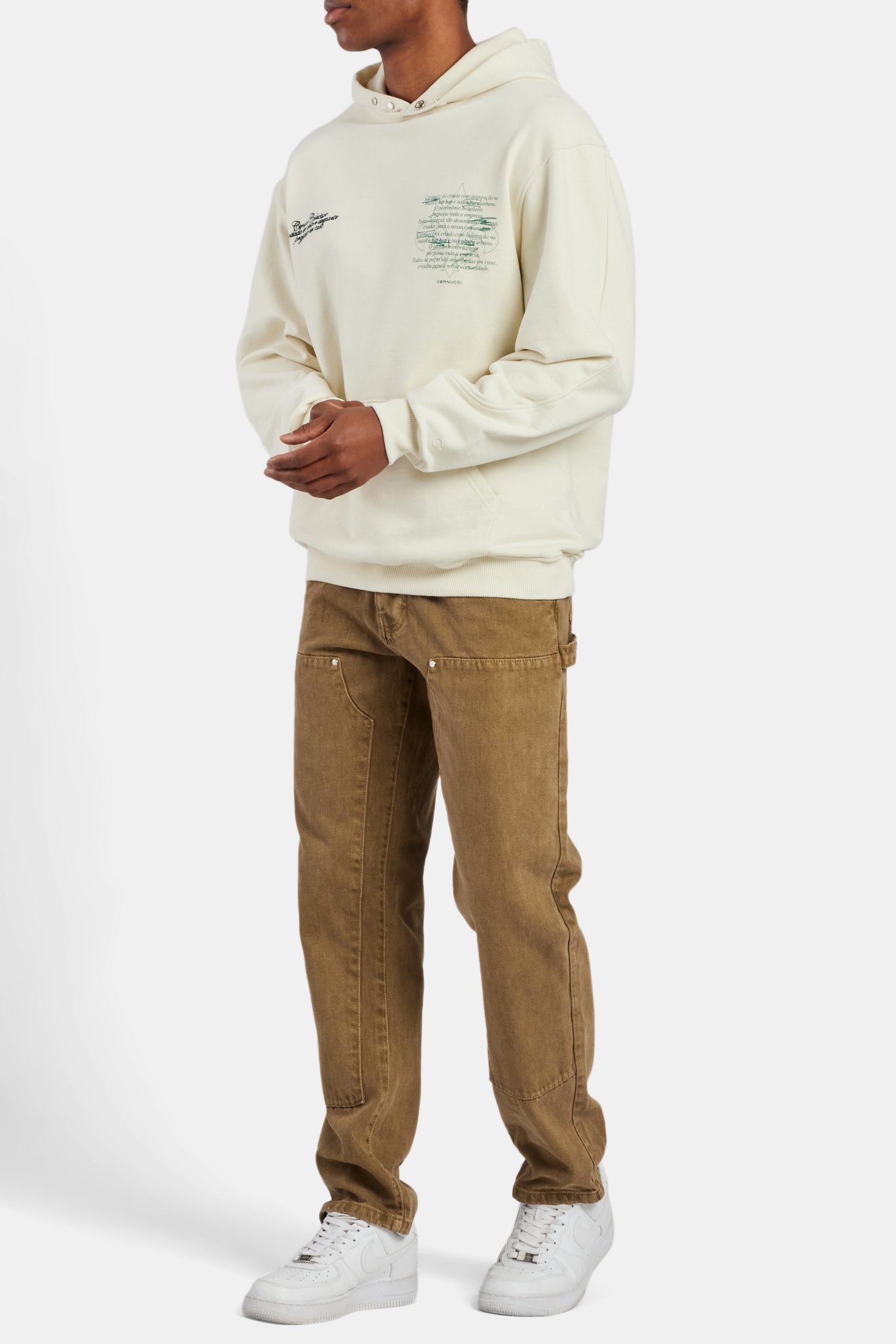 Cernucci Hoodie mit Textgrafik – Ecru