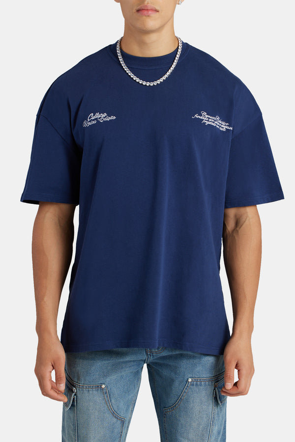 Oversized Cherub Frame Graphic T-Shirt - Navy