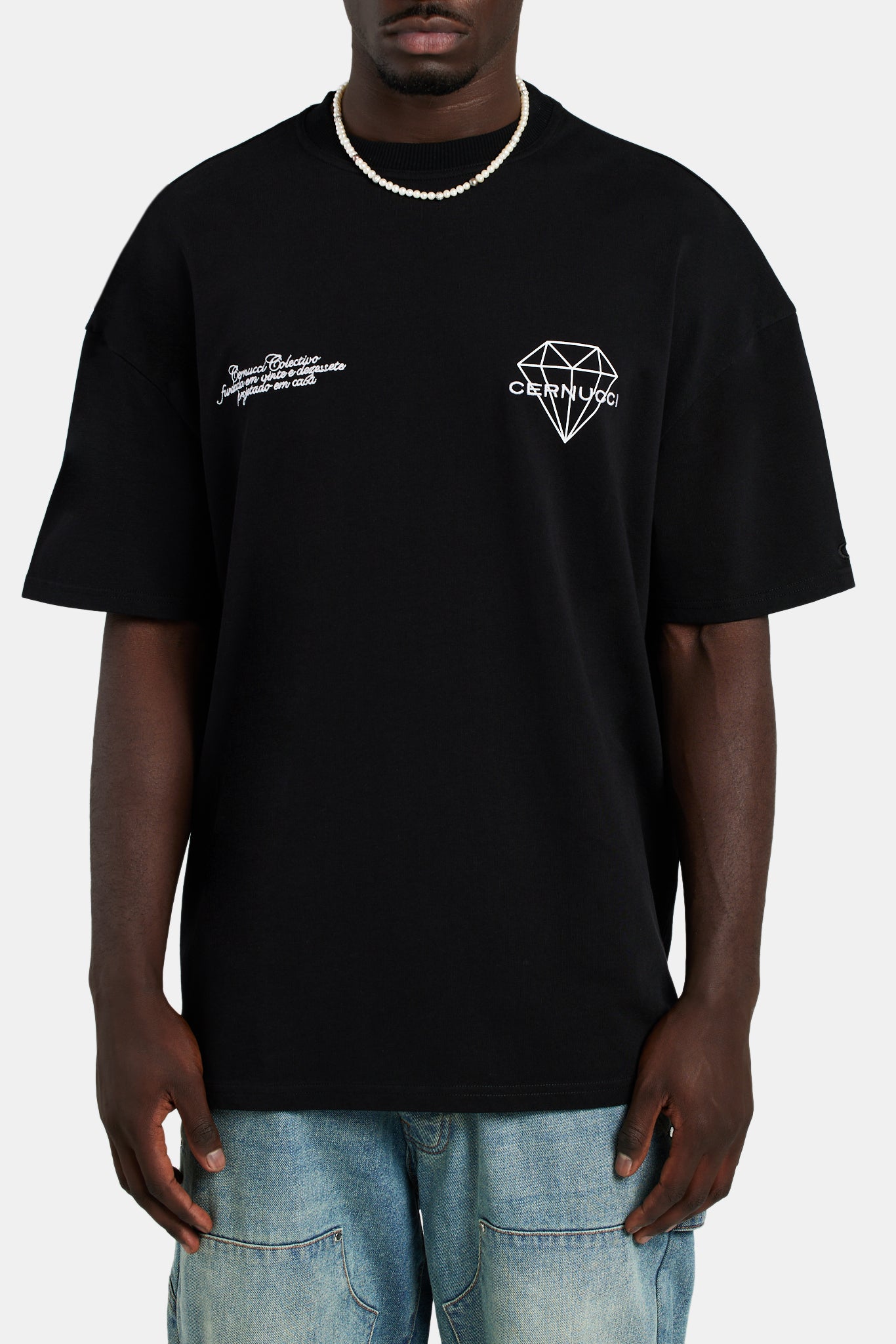 Oversized Diamond Print T-Shirt - Black | Mens Tops | Shop T