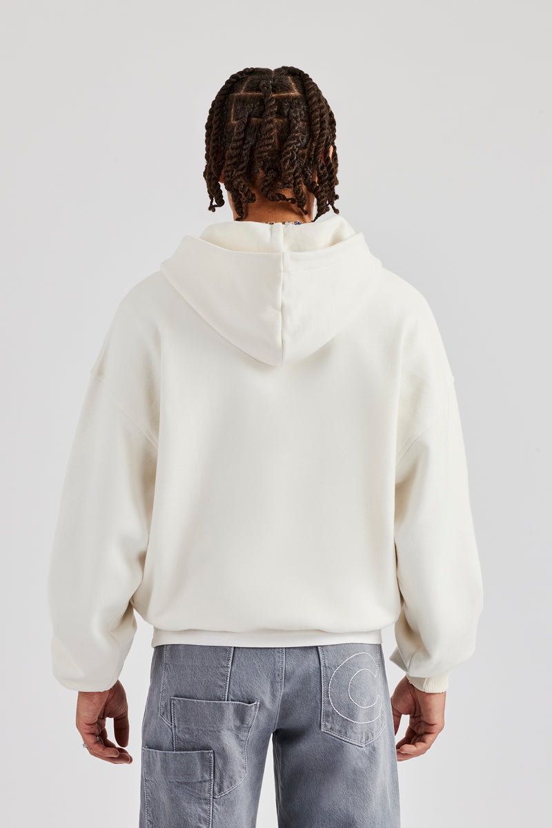 Boxy Zip Through Printed Hoodie Off White Mens Hoodies