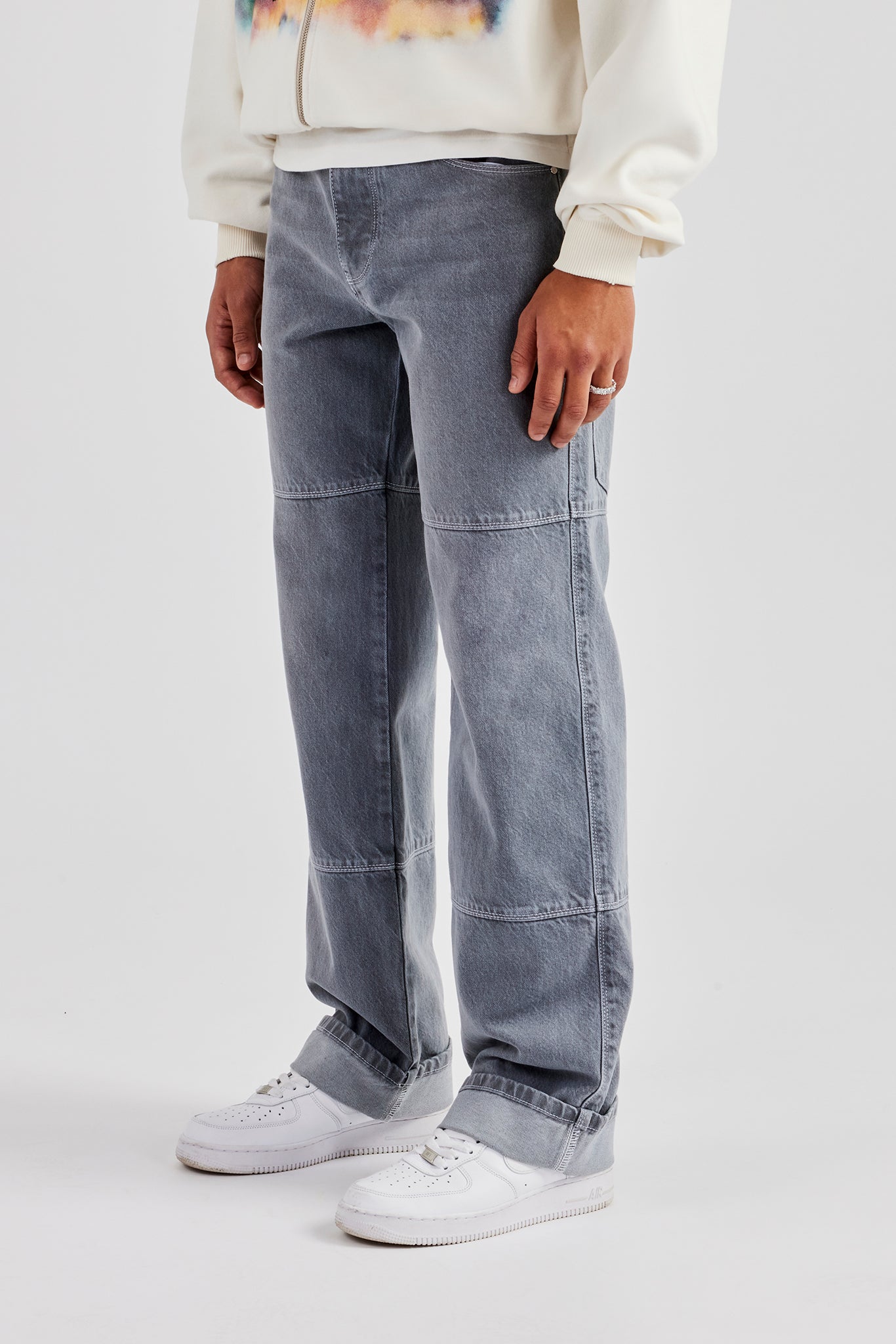 Mens Relaxed Turn Up Denim Jean - Washed Grey | Mens Denim | Shop