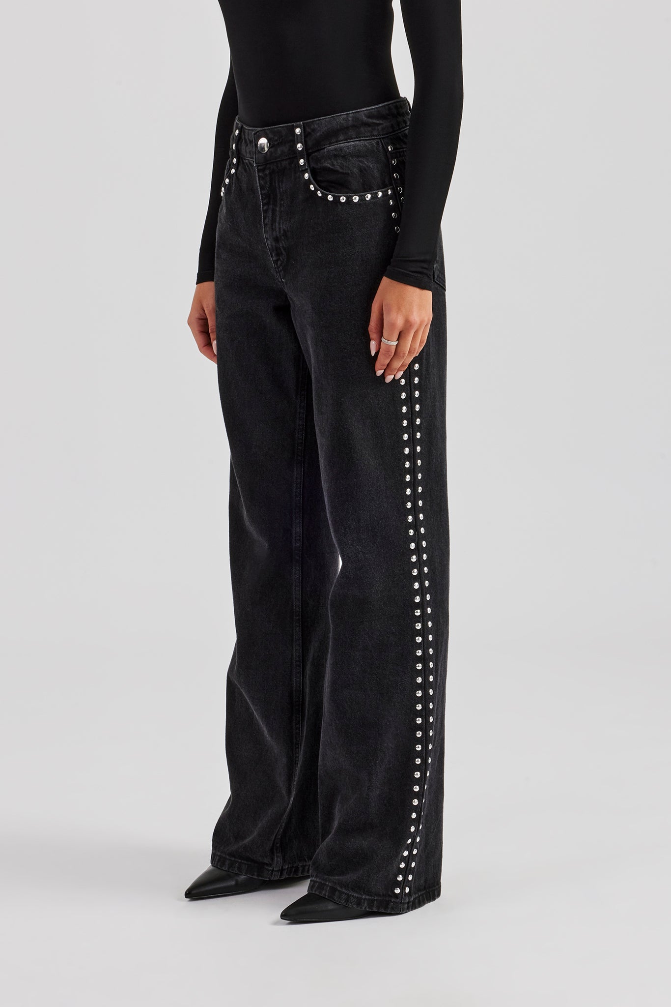00s archive flare denim studs opium y2k SEMANTIC DESIGN WHISKERED 