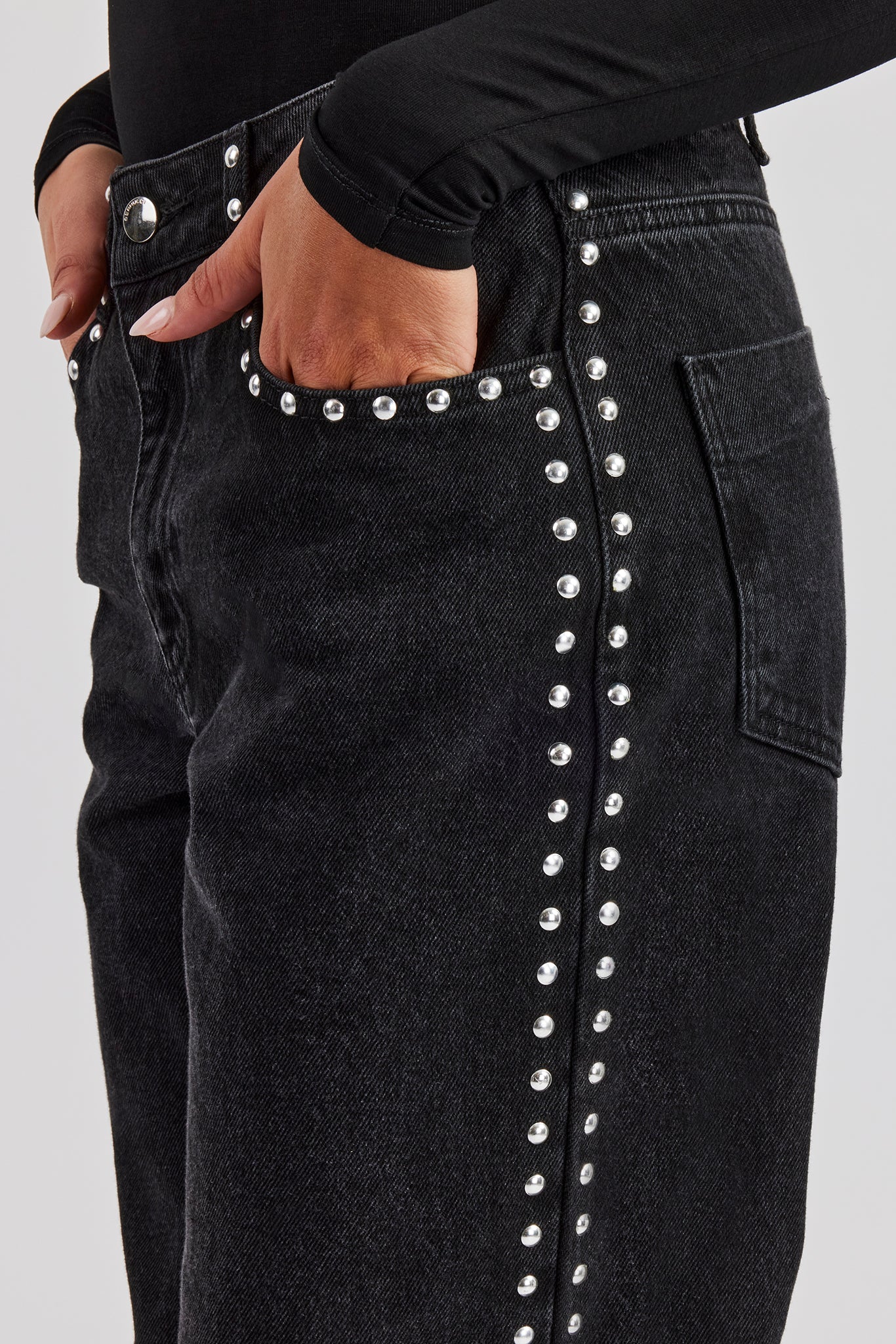 Jean Pattern Studding Pearl Stud Flare Jean - Washed Black | Womens Denim | Shop Denim Jeans ...