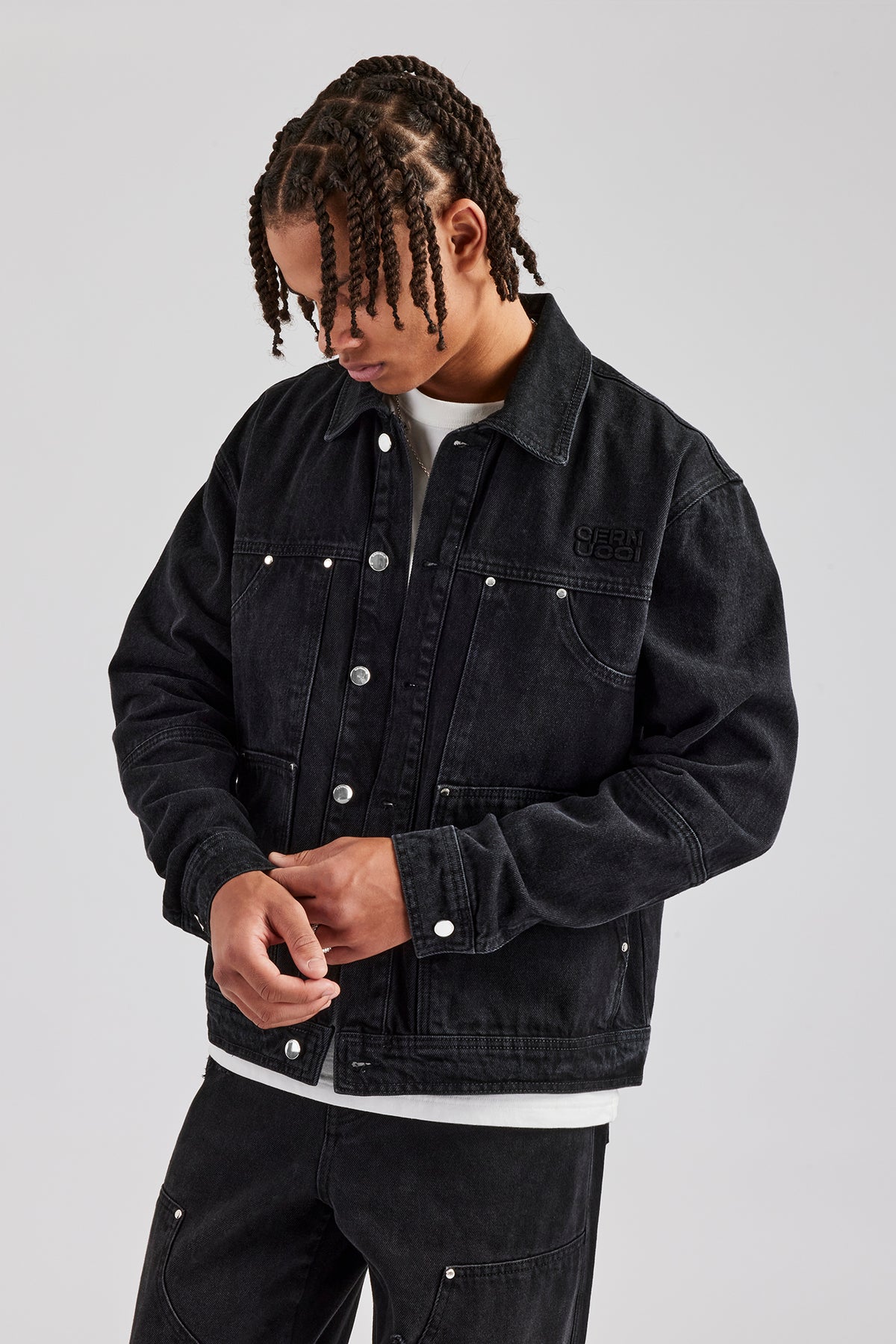 Oversized Carpenter Denim Jacket Baggy Jean Washed Black