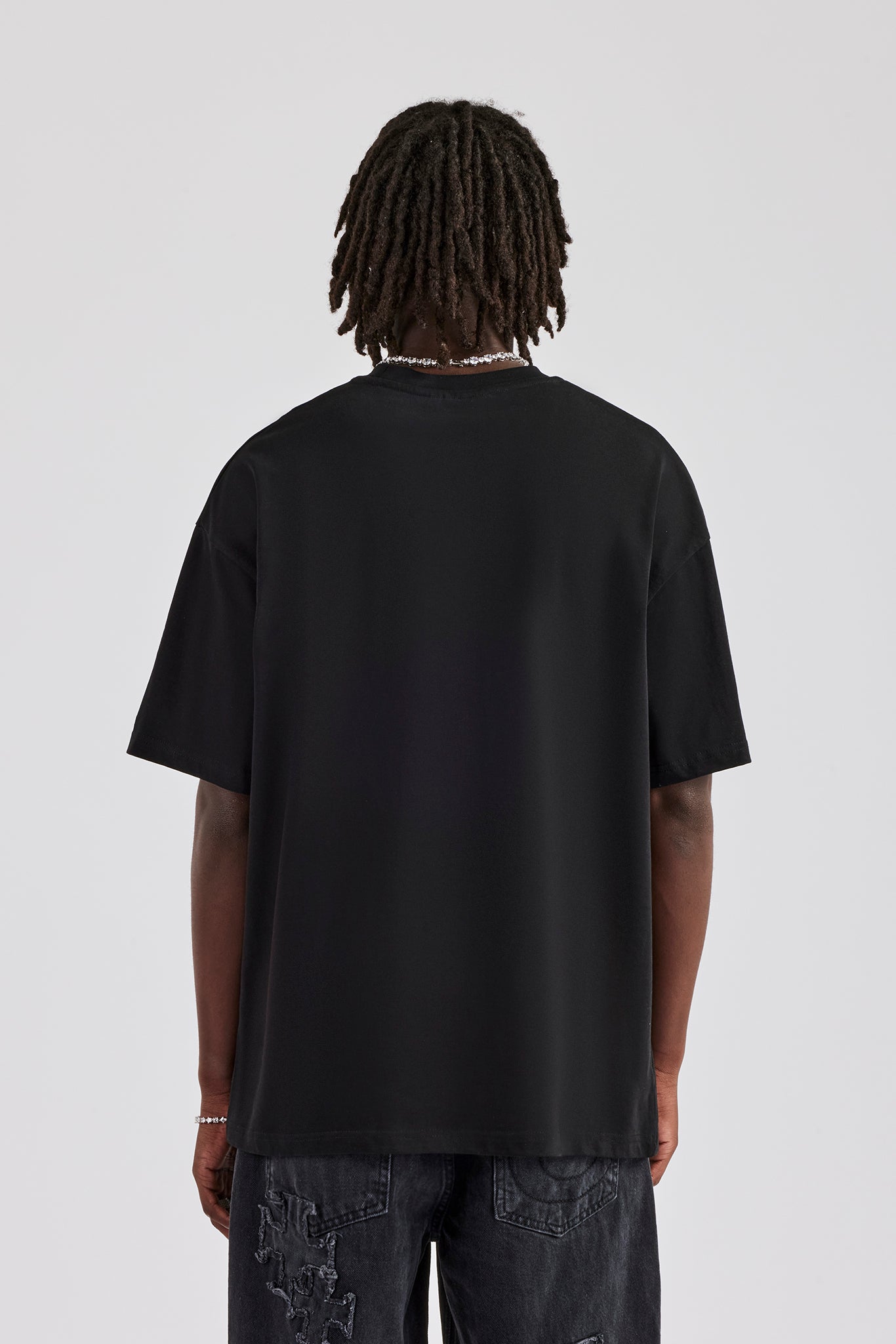 Oversize-T-Shirt mit Strass-Blitz - Schwarz