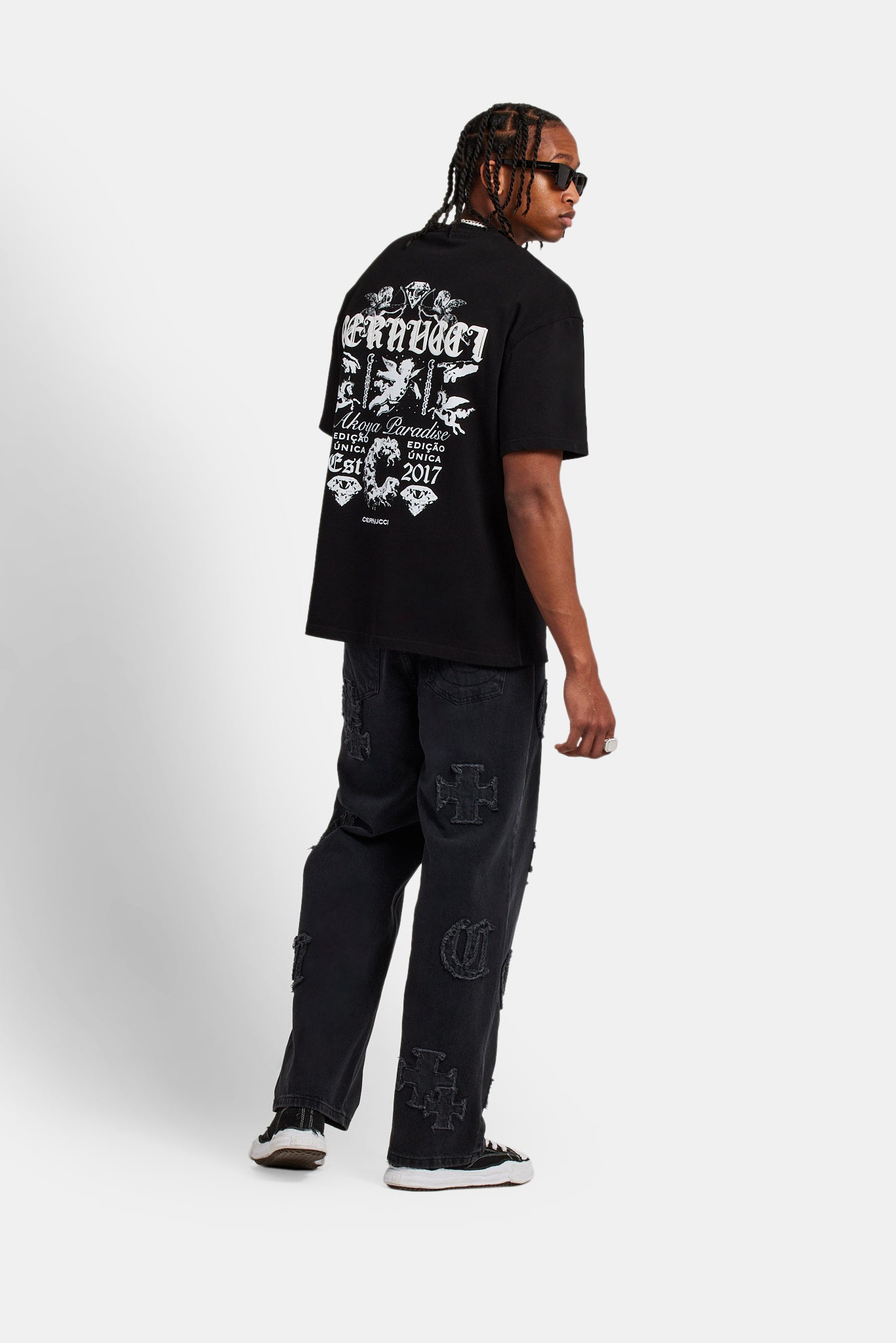Cernucci Back Graphic Oversized T-Shirt - Black | Mens Tees