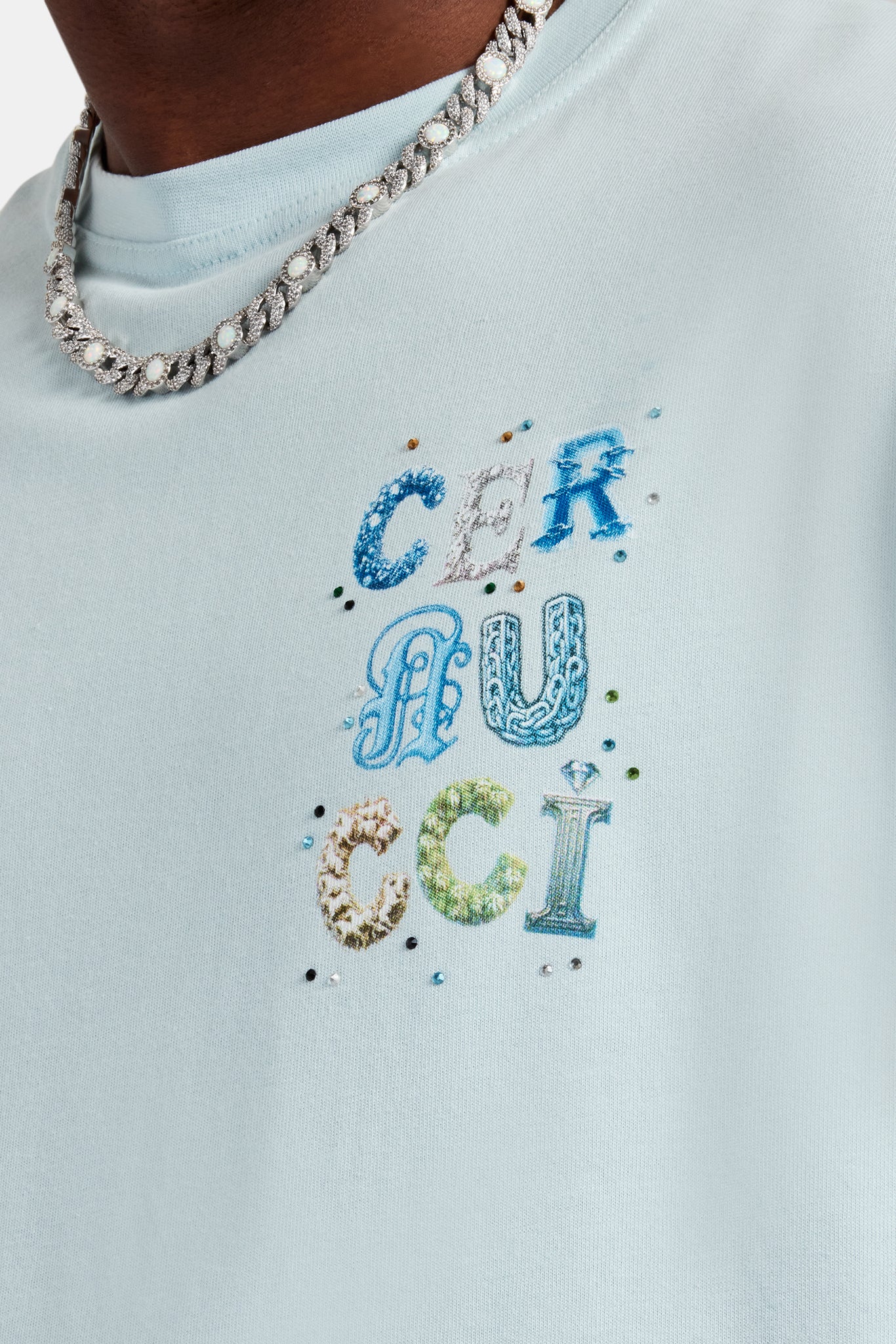 Cernucci Oversize-T-Shirt mit Buchstaben-Strass - Hellblau