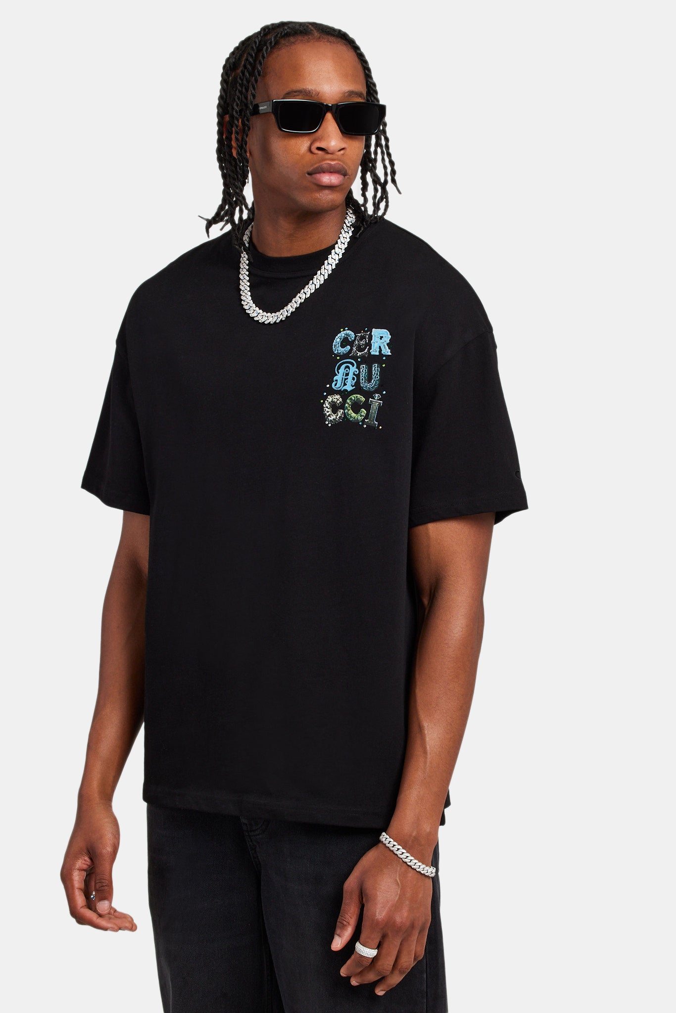 Cernucci Oversize-T-Shirt mit Strass-Buchstaben - Schwarz