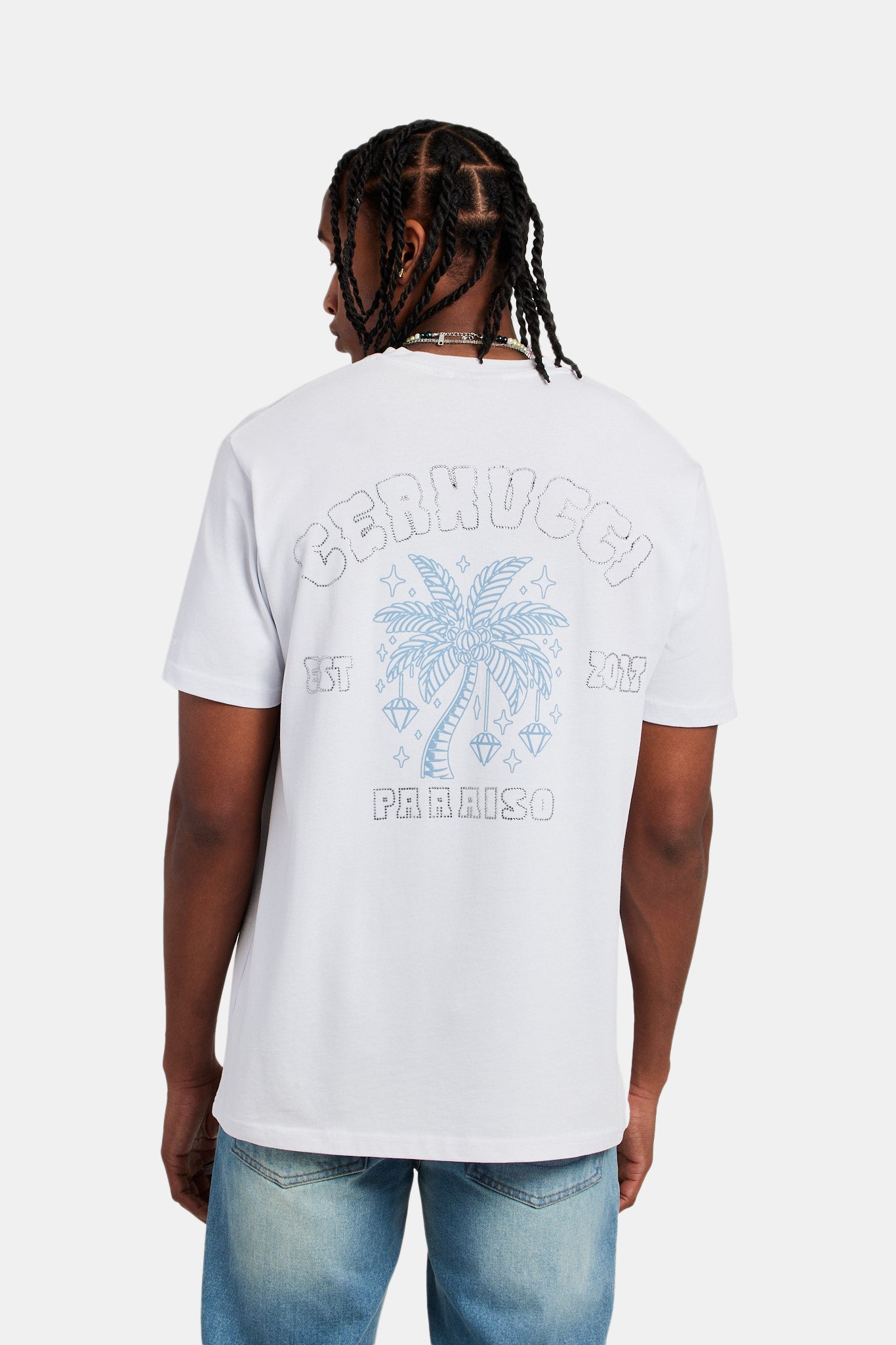 Diamond Palm Outline Oversized T-Shirt - White | Mens Tees & Vests