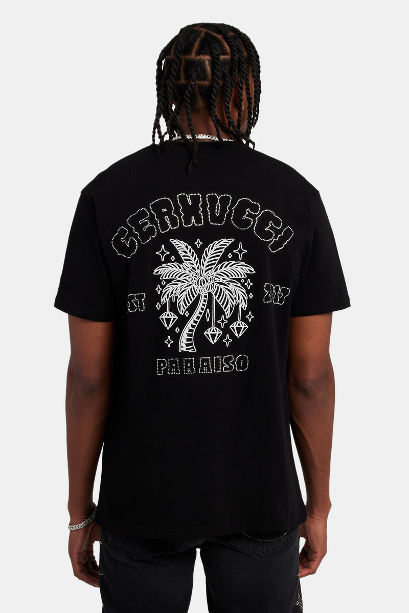 Diamond Palm Outline Oversized T-Shirt - Black