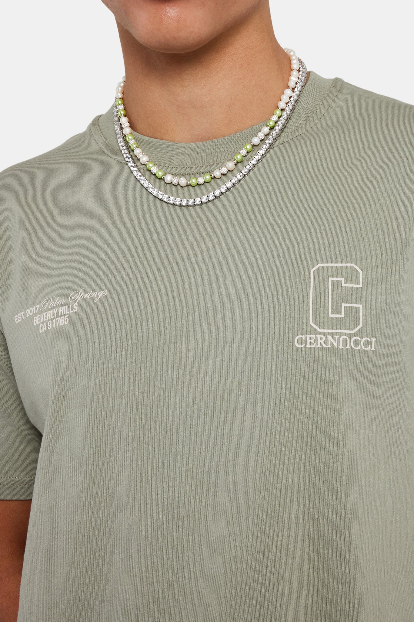 Palm Springs Text T-Shirt - Verwaschenes Salbeigrün