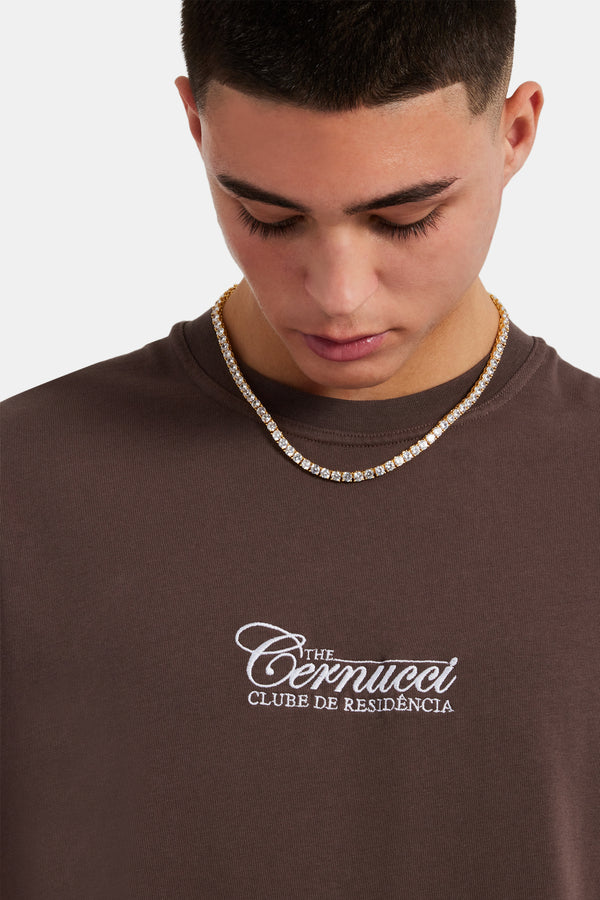 Residence Club Embroidered T-Shirt - Chocolate