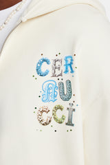 Cernucci Set aus Kapuzenpullover und Shorts mit durchgehendem Reißverschluss und Strasssteinen - Off White