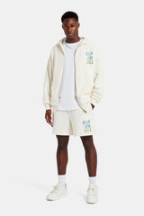 Cernucci Set aus Kapuzenpullover und Shorts mit durchgehendem Reißverschluss und Strasssteinen - Off White