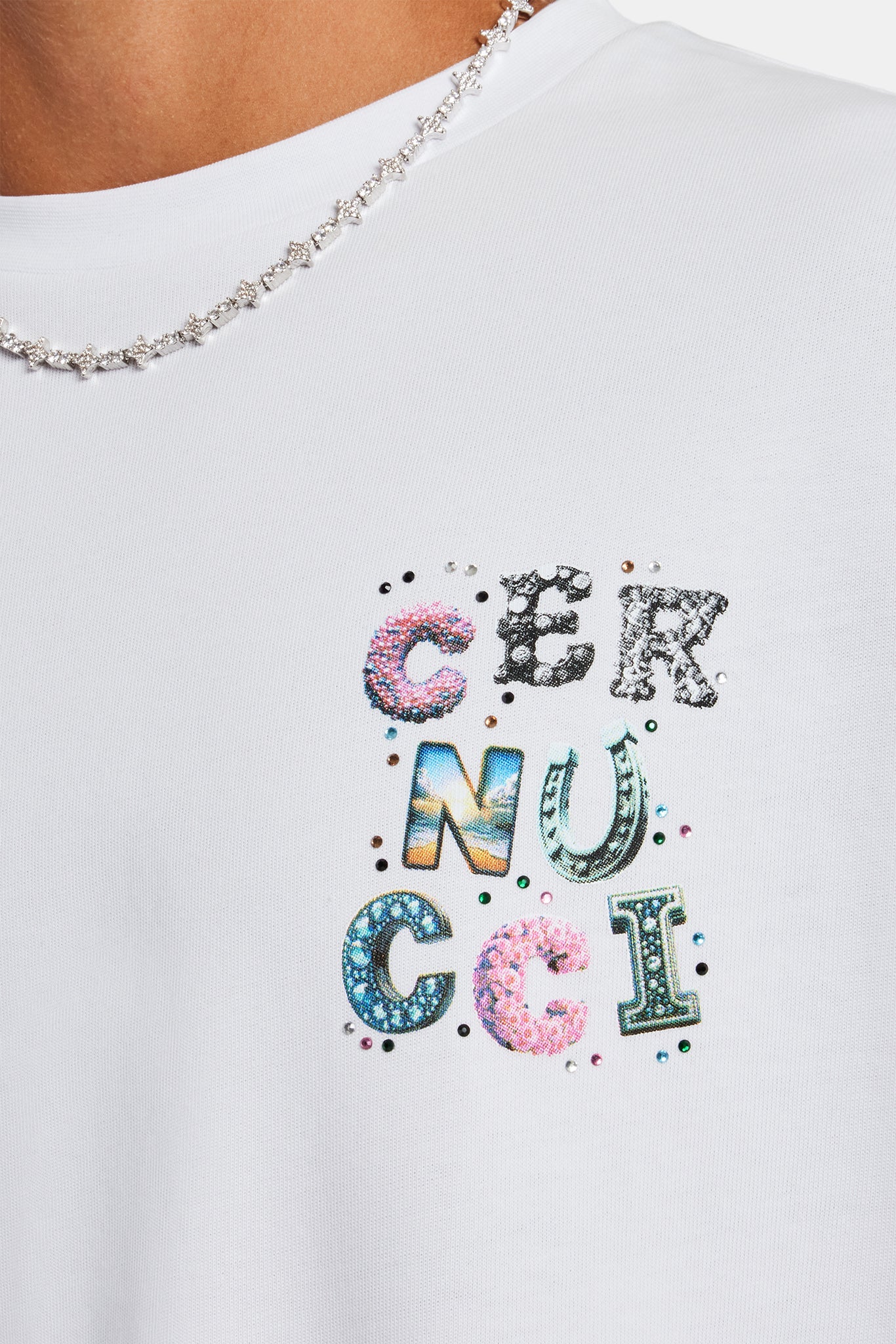 Cernucci Oversize-T-Shirt mit Strass-Buchstaben - Weiß