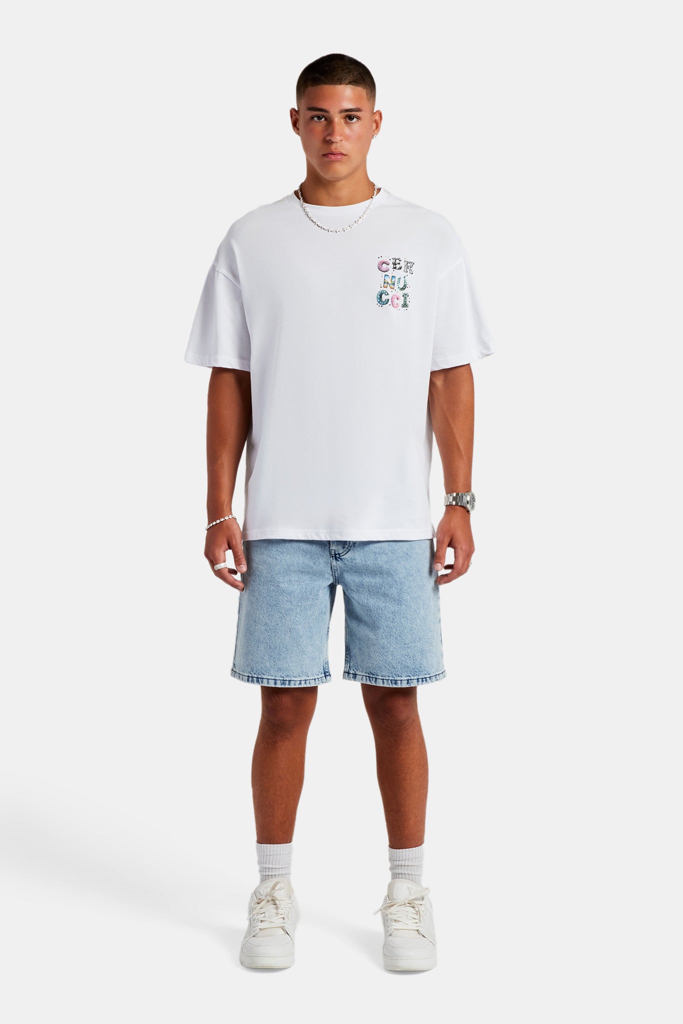 Cernucci Oversize-T-Shirt mit Strass-Buchstaben - Weiß