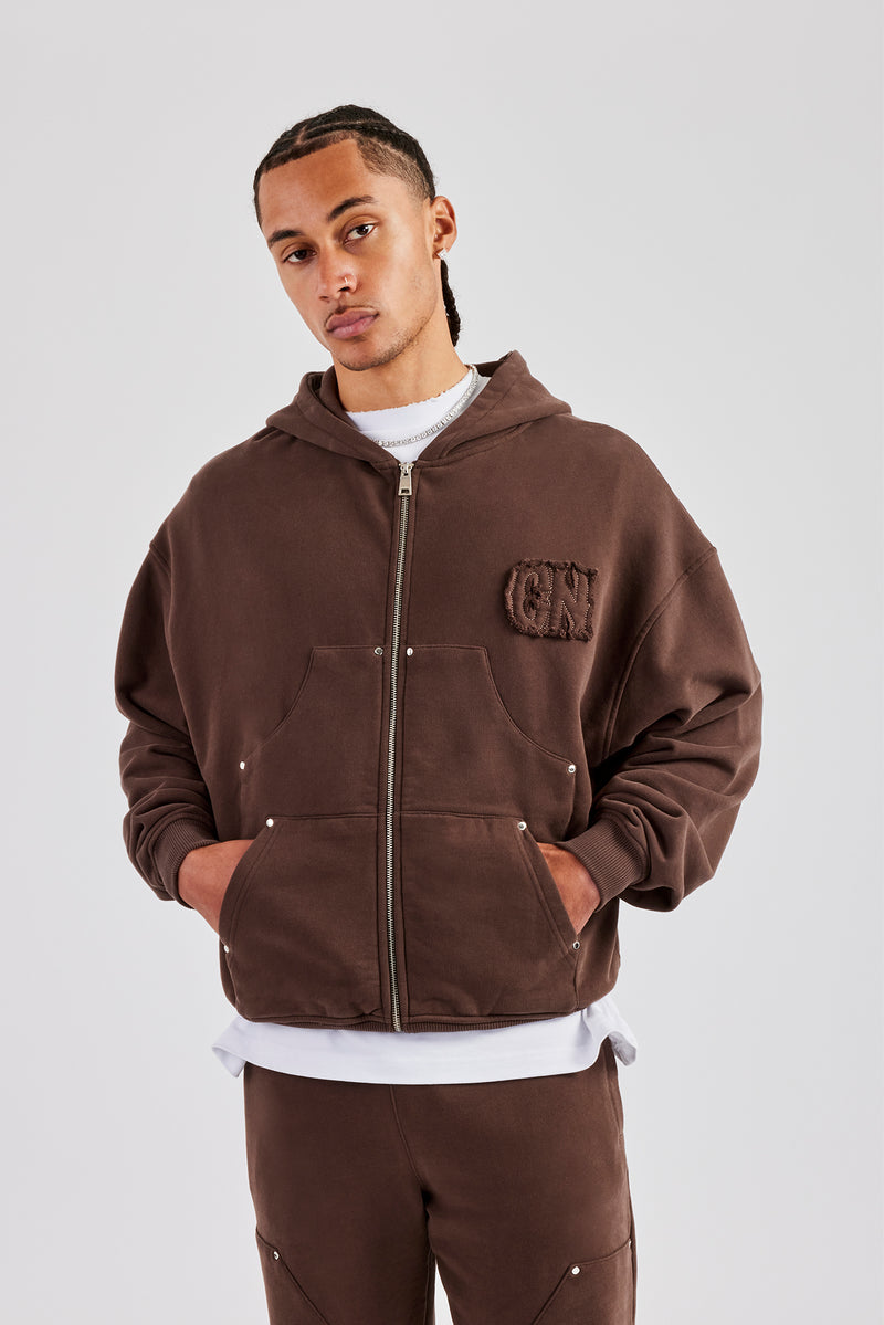 Oversized Hoodie Chocolate Brown Hoodie Zip Oversized Zip-through