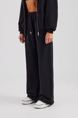 Damen-Jogginghose mit weitem Bein - Schwarz