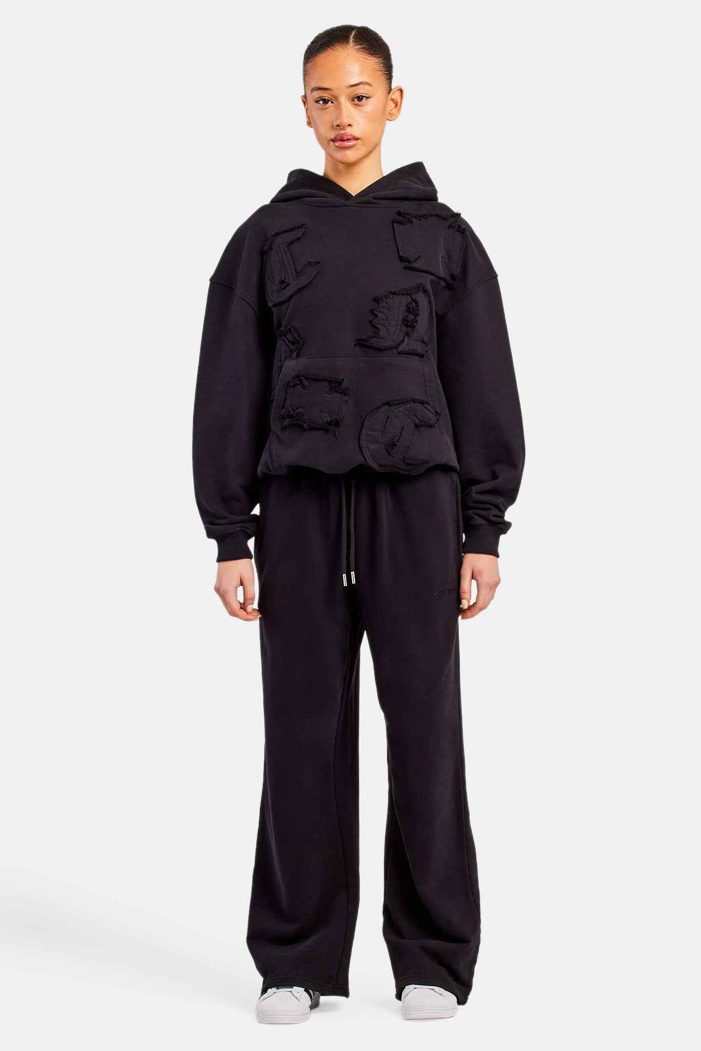 Womens Distressed Applique Tracksuit - Black