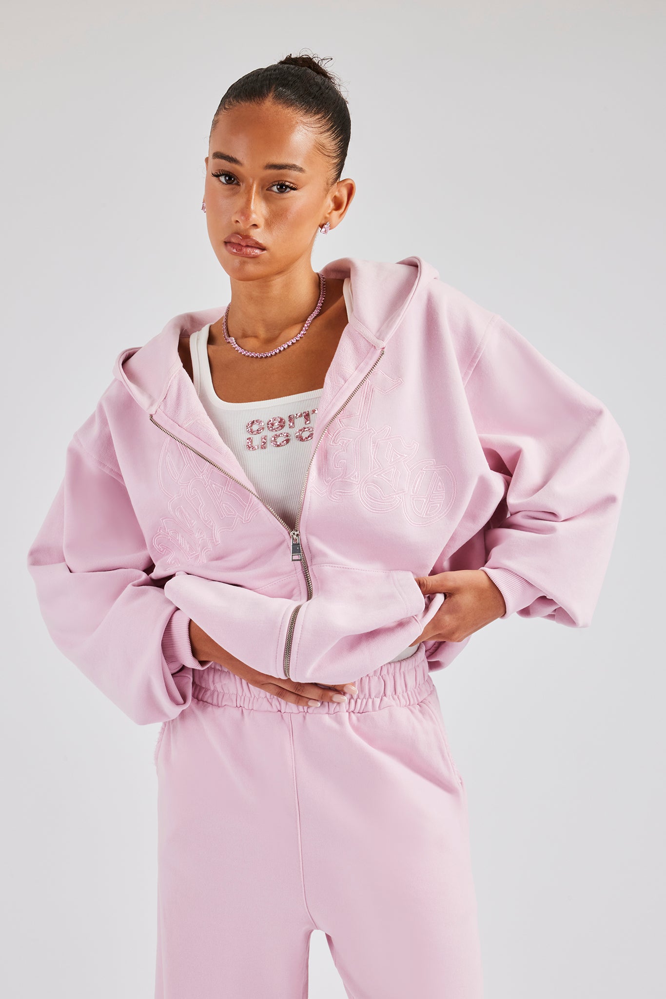 Womens Paraiso Embroidered Zip Hoodie - Pink | Womens Hoodies