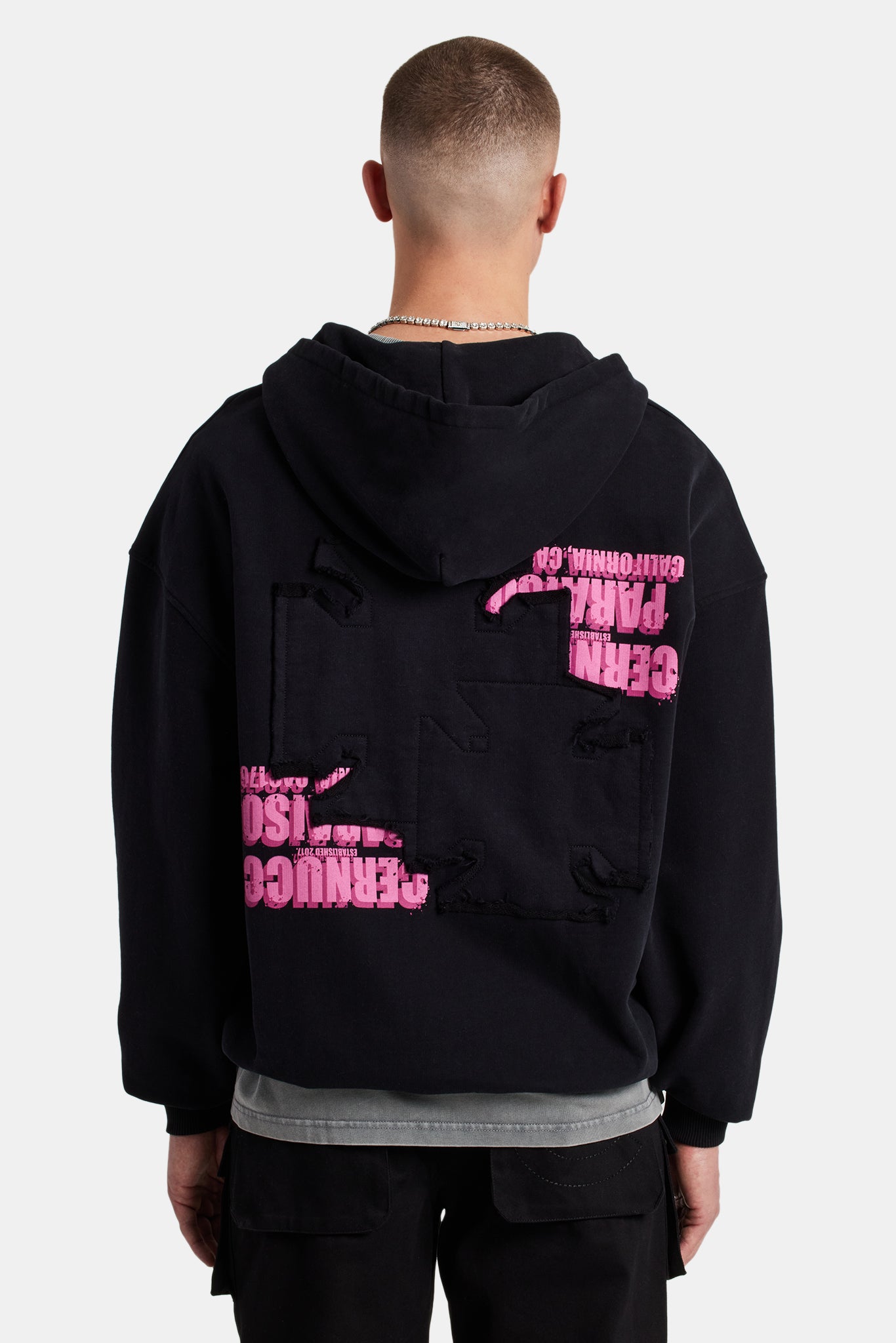 Kapuzenjacke mit Reißverschluss und Applikation - Schwarz