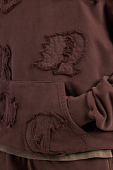 Raw Edge Applique Hoodie  - Brown