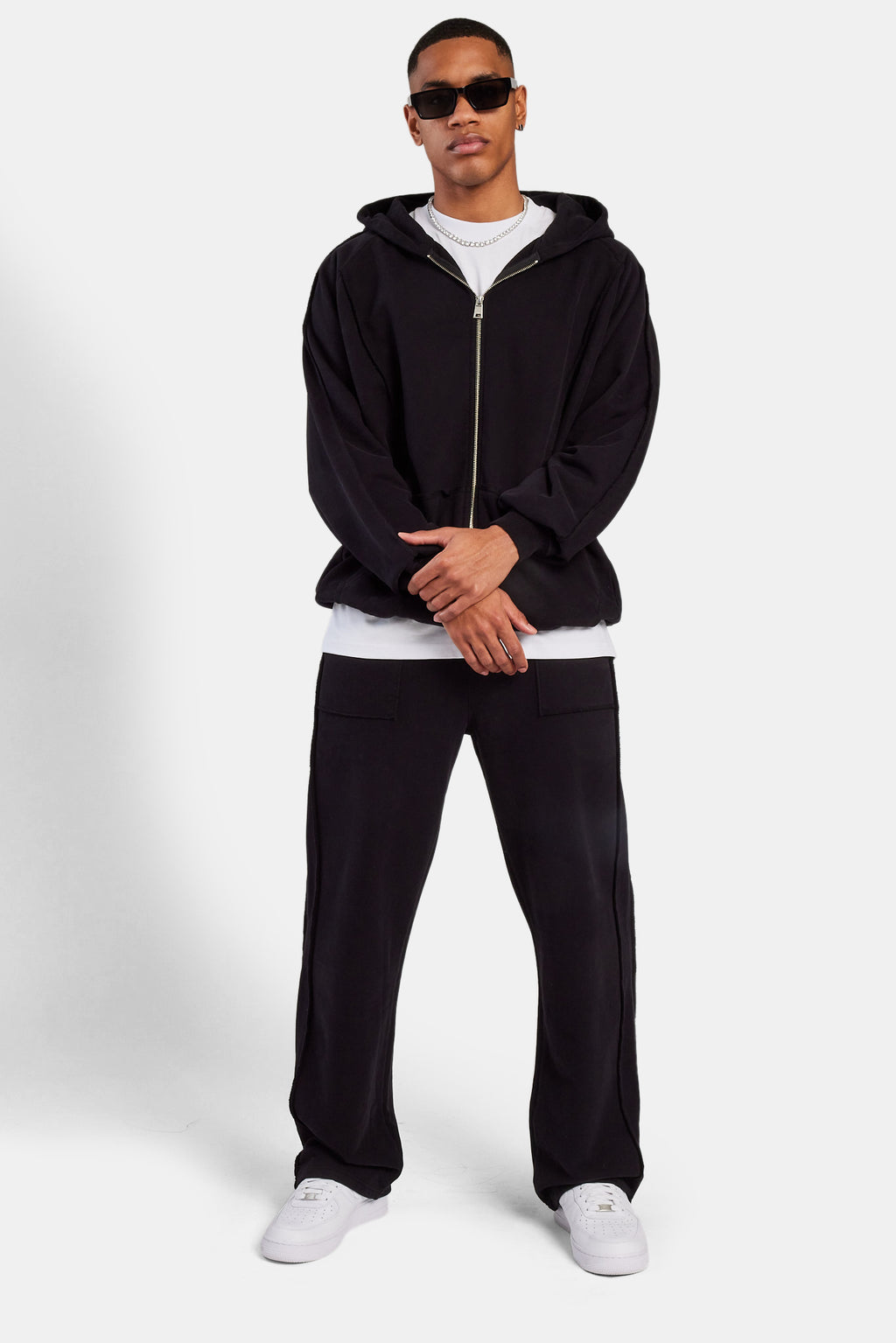 Black Exposed Seam Detail Skinny Drawstring Jogger Pants