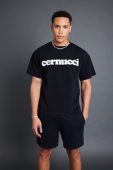 Cernucci Herren T-Shirt mit Puff-Print - Schwarz