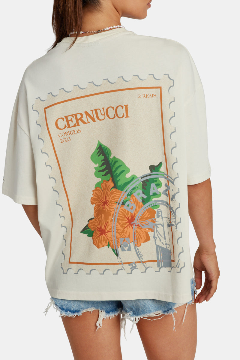 Cernucci Flower Stamp Graphic T-Shirt - Ecru