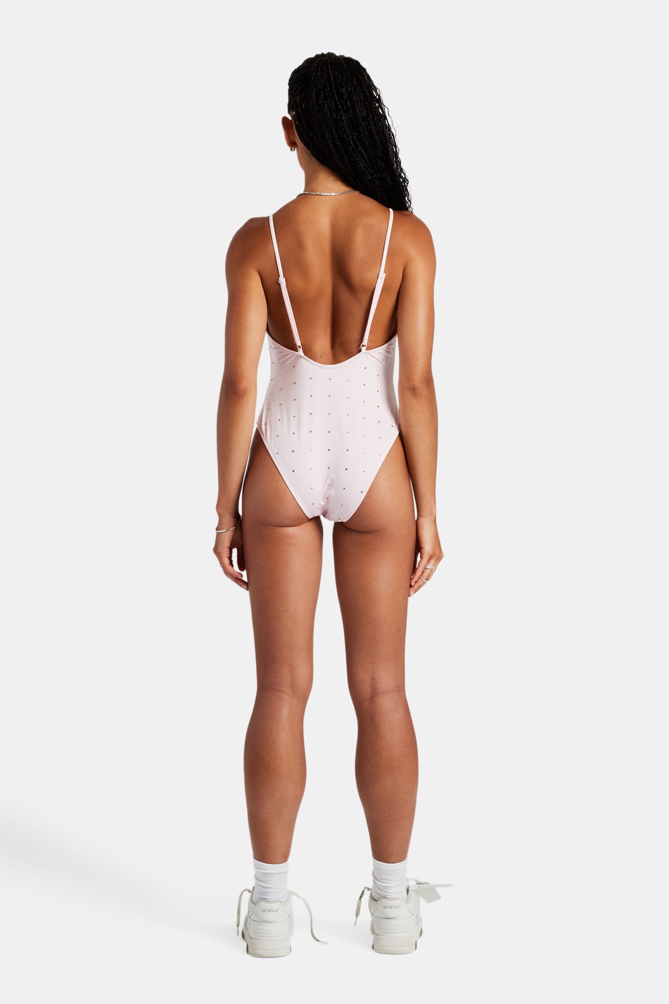 Damen Badeanzug mit Strasssteinen und tiefem Rückenausschnitt - Rosa