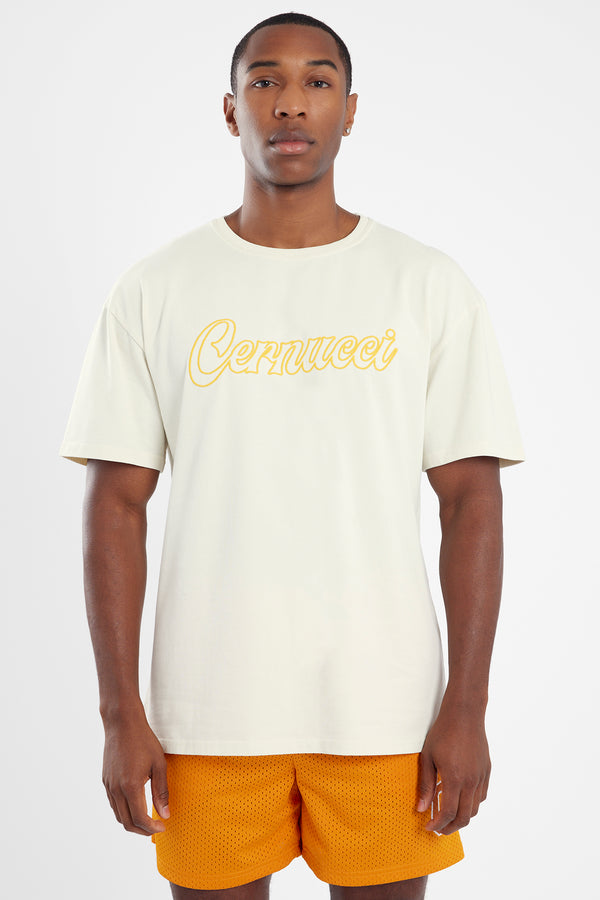 Oversized Cernucci Outline T-Shirt - Cream
