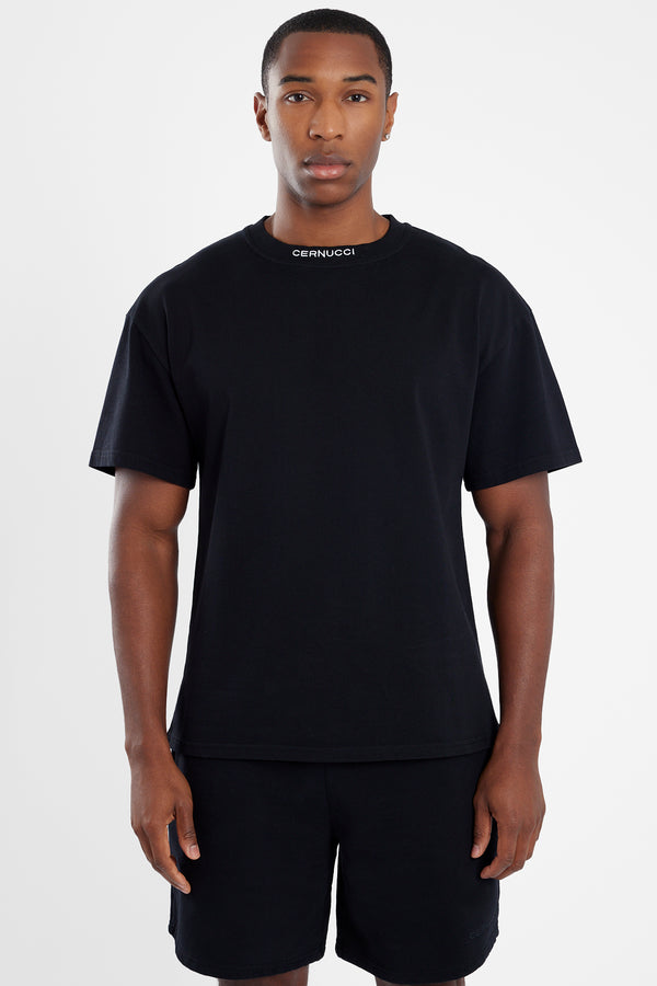 Boxy Cernucci Neckline T-Shirt - Black