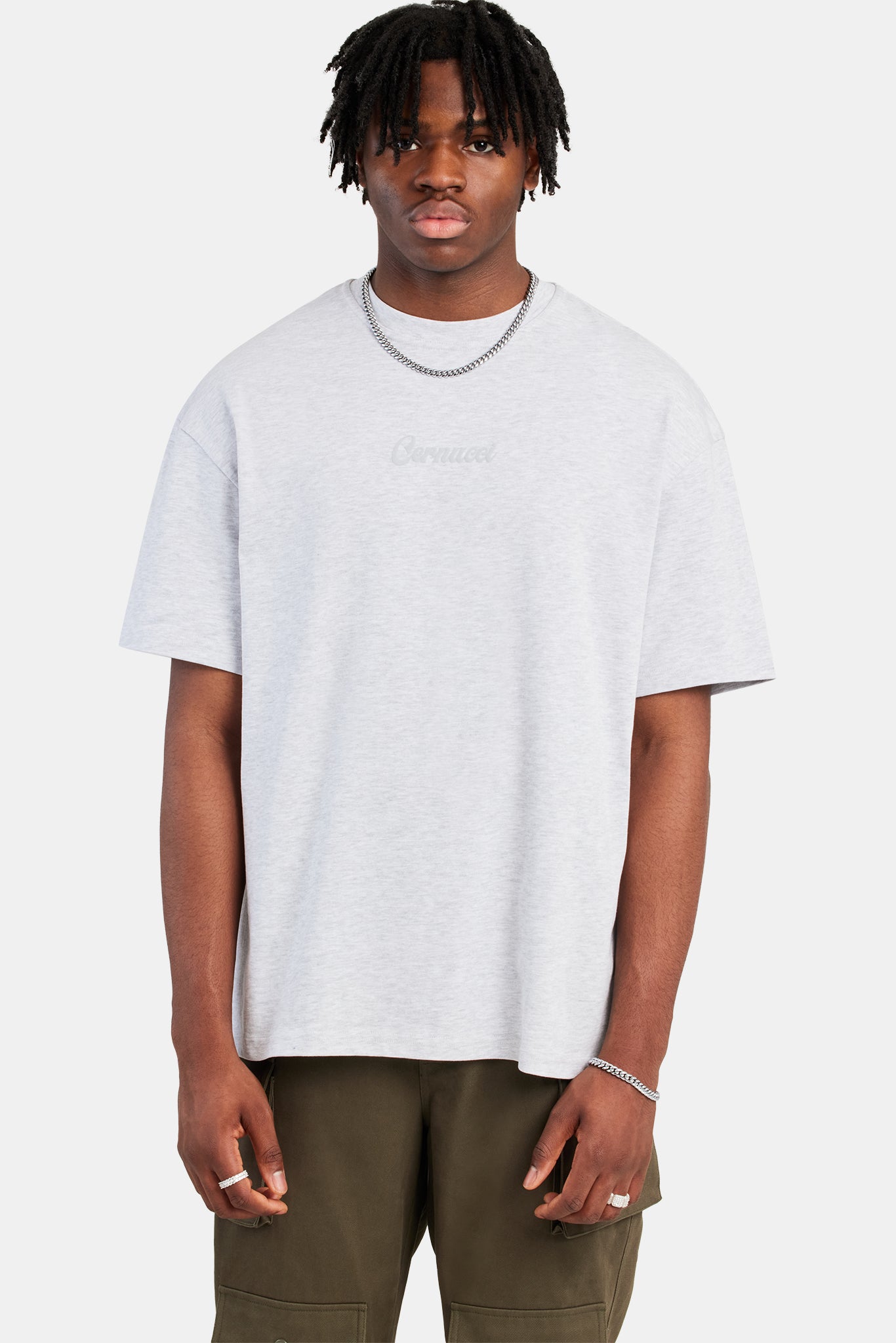 Cernucci Debossed Oversized T-Shirt - Ash Grey | Mens Tees & Vests