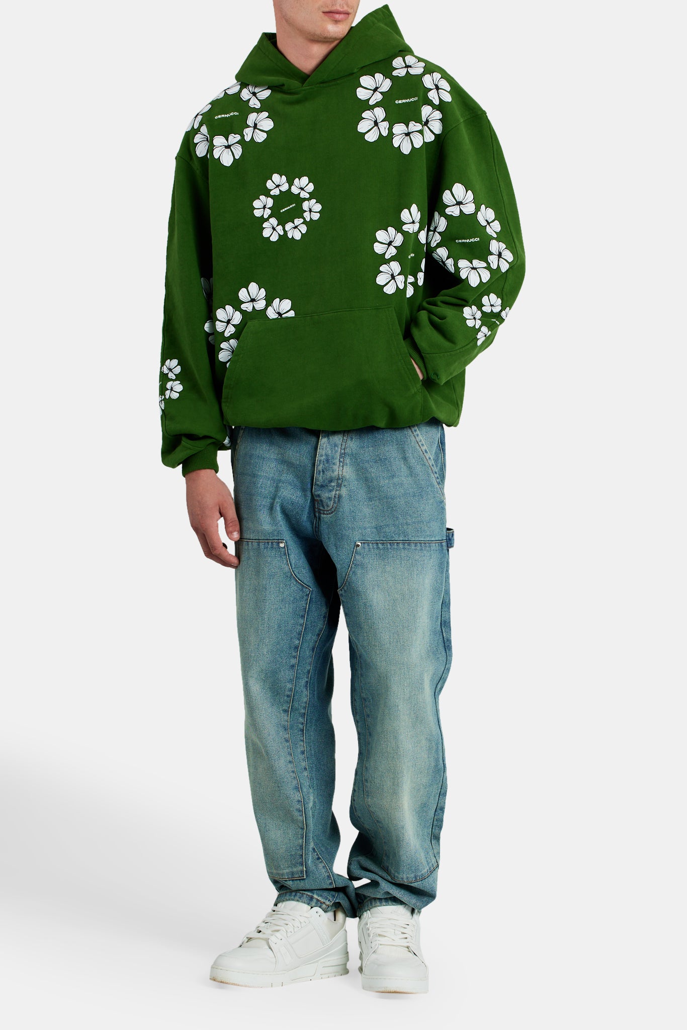 Hoodie mit Blumenmuster - Grün