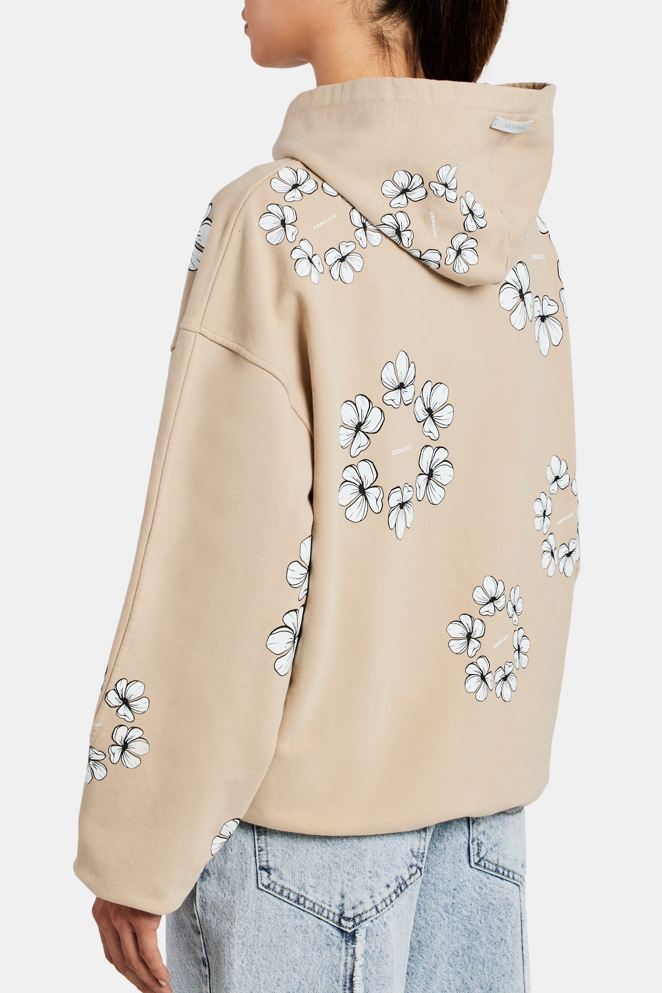 Oversize-Hoodie mit Blumenmuster - Beige