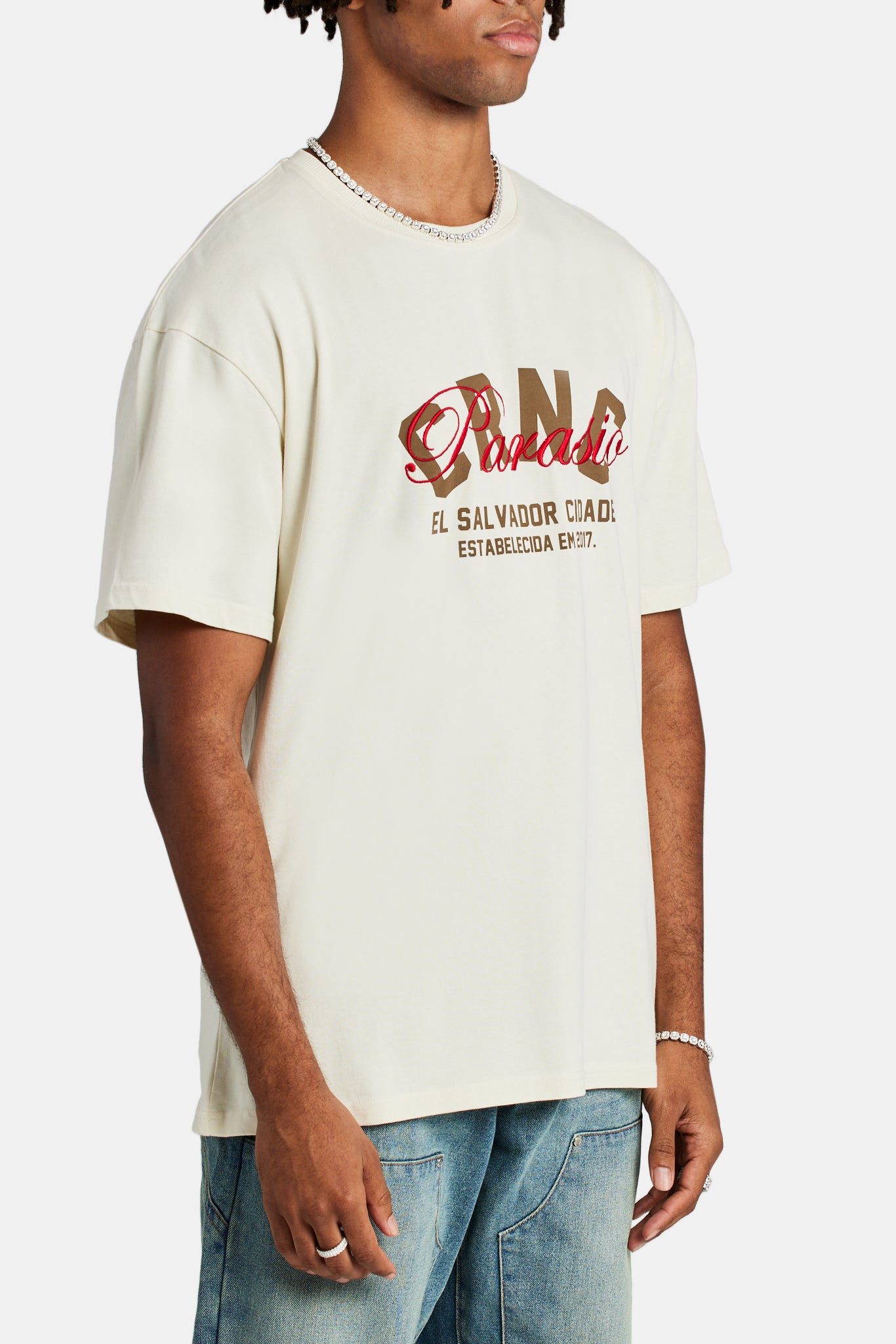 Crnc Paraiso besticktes T-Shirt – Ecru