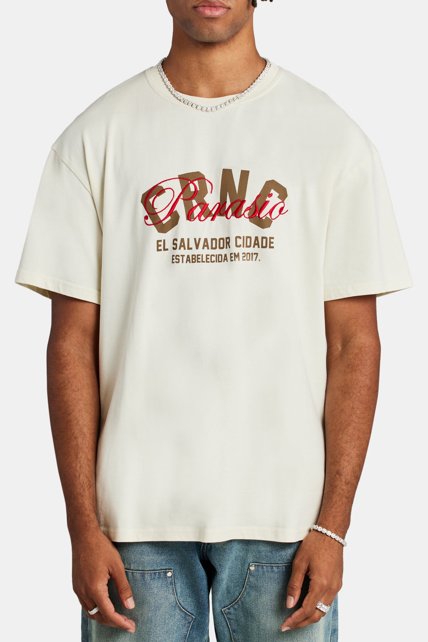 Crnc Paraiso besticktes T-Shirt – Ecru