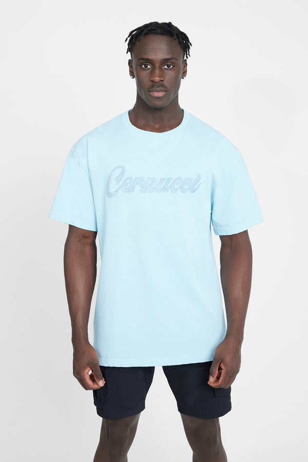 Oversized Cernucci Classic Embroidered T-Shirt - Baby Blue