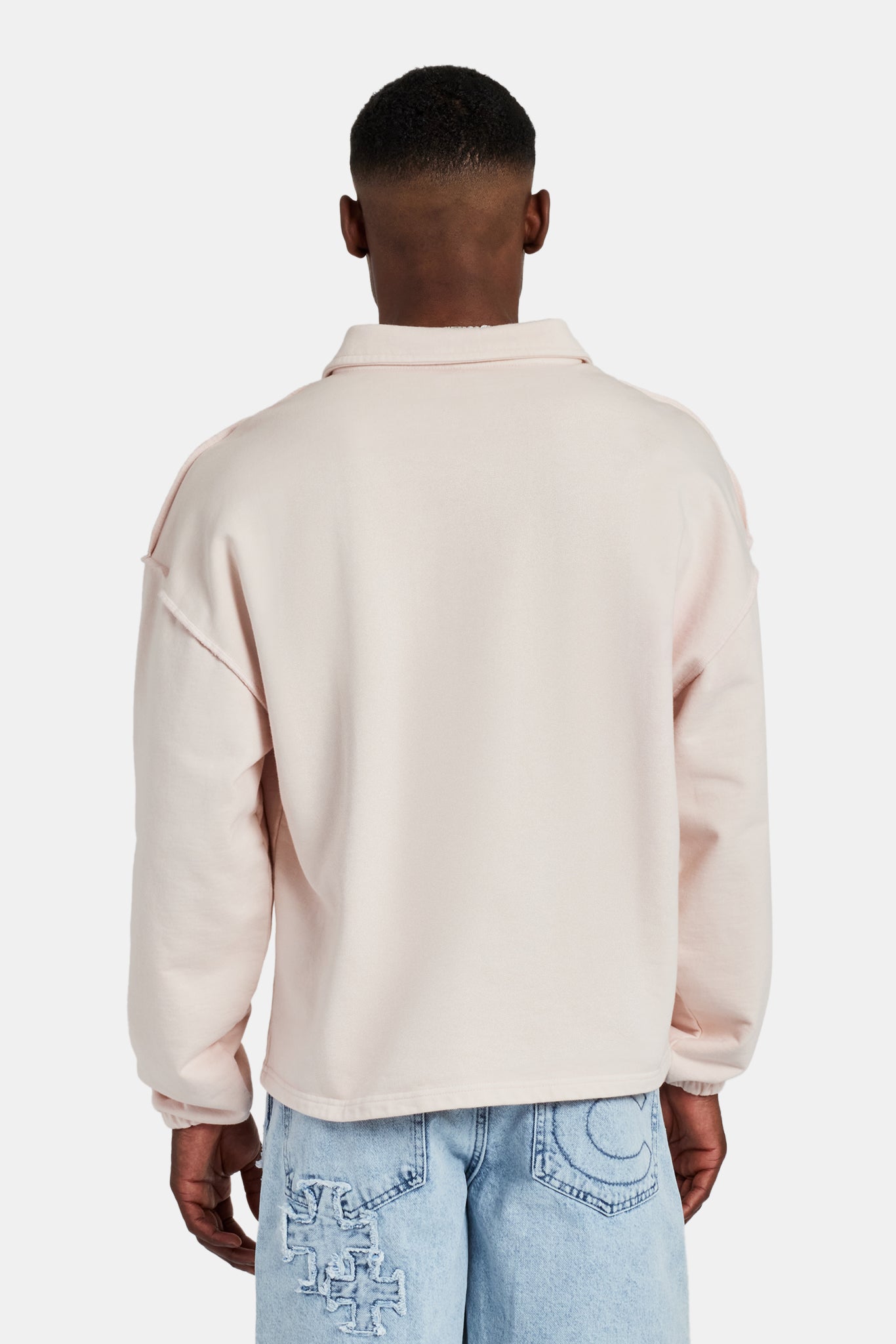 Langarm-Sweatshirt mit Kragen – verwaschenes Rosa