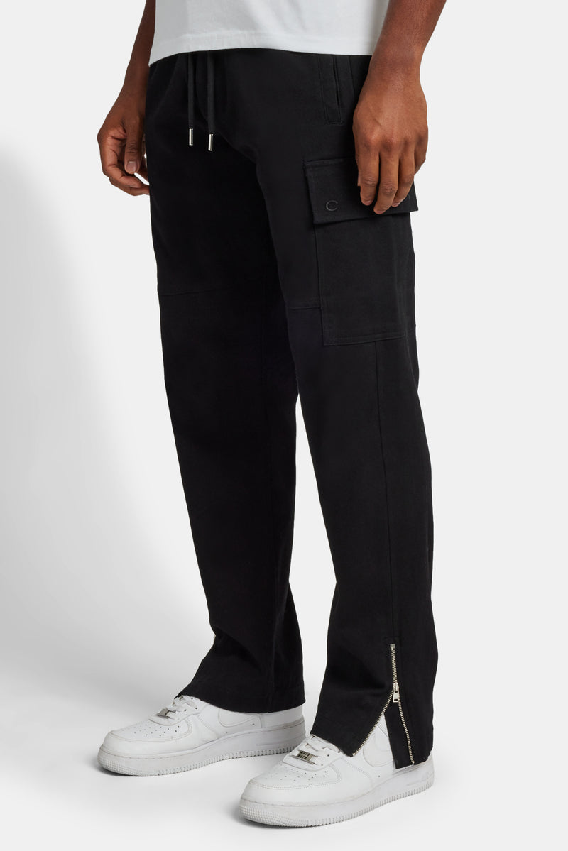 Zip Hem Cargo Trouser Black Mens Bottoms Shop Cargo Trousers