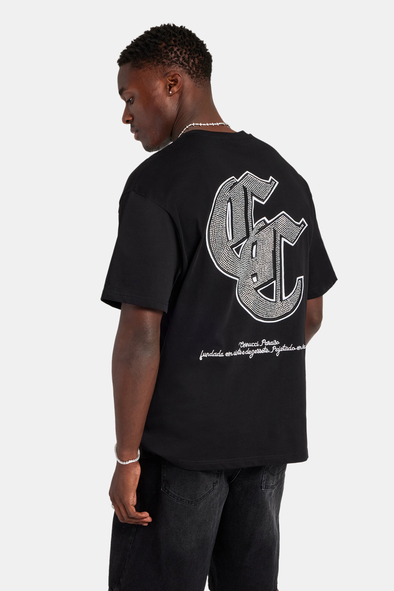 Gothic Rhinestone Oversized T-Shirt - Black | Mens Tees & Vests